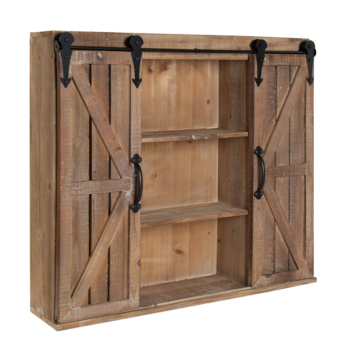 Kate and Laurel Cates Decorative Wood Wall Storage Cabinet with Two Sliding Barn Doors, Rustic Brown Kate and Laurel