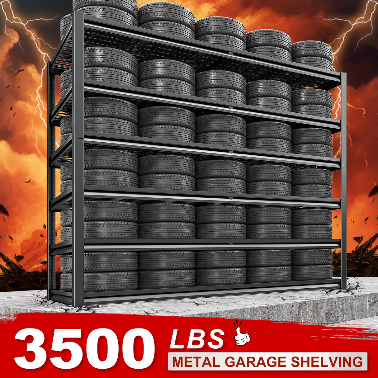 REIBII 55"W Garage Shelving Units and Storage Shelves Heavy Duty Shelving, 3500LBS Garage Storage Shelves 6-Tier Adjustable Metal Shelves for Storage REIBII