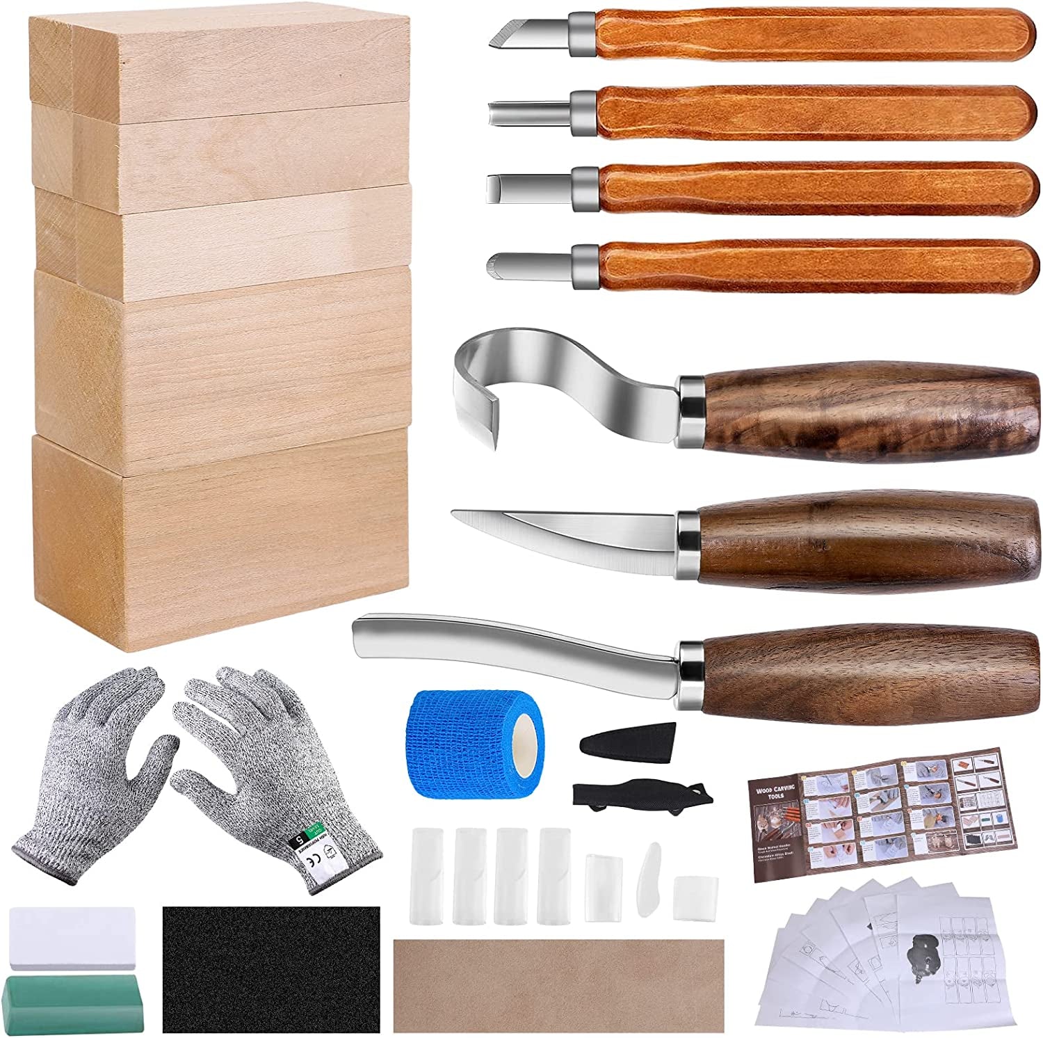 Wood Carving Tools Set 3Pcs Whittling Knife and 4Pcs K2 Carbon
