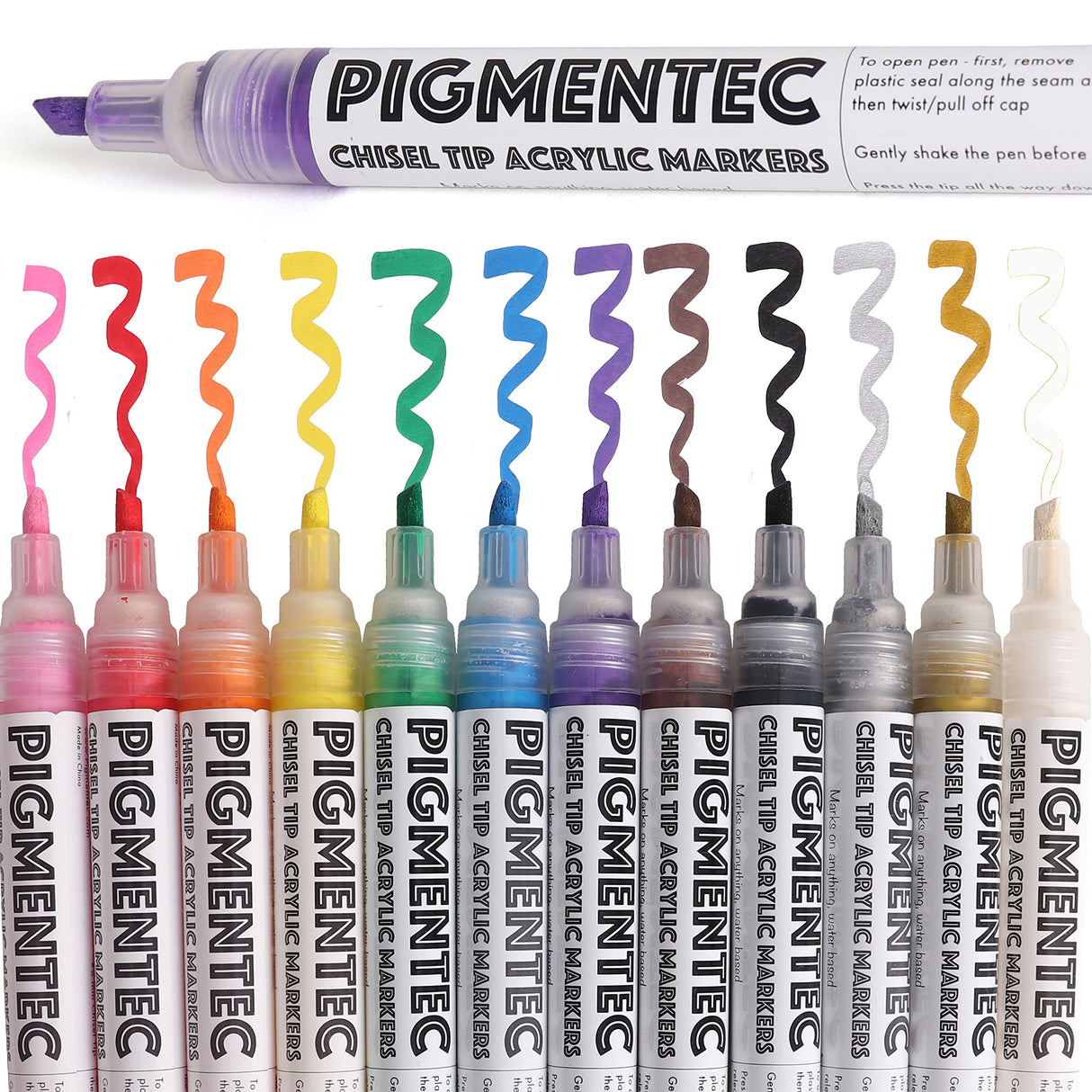 Chisel Tip Acrylic Markers - Set of 12 - Acrylic Paint Pens - Vibrant Art Markers for Glass, Metal, Ceramic, Mugs, Wood, DIY, Rock Painting - Quick Milltown Merchants