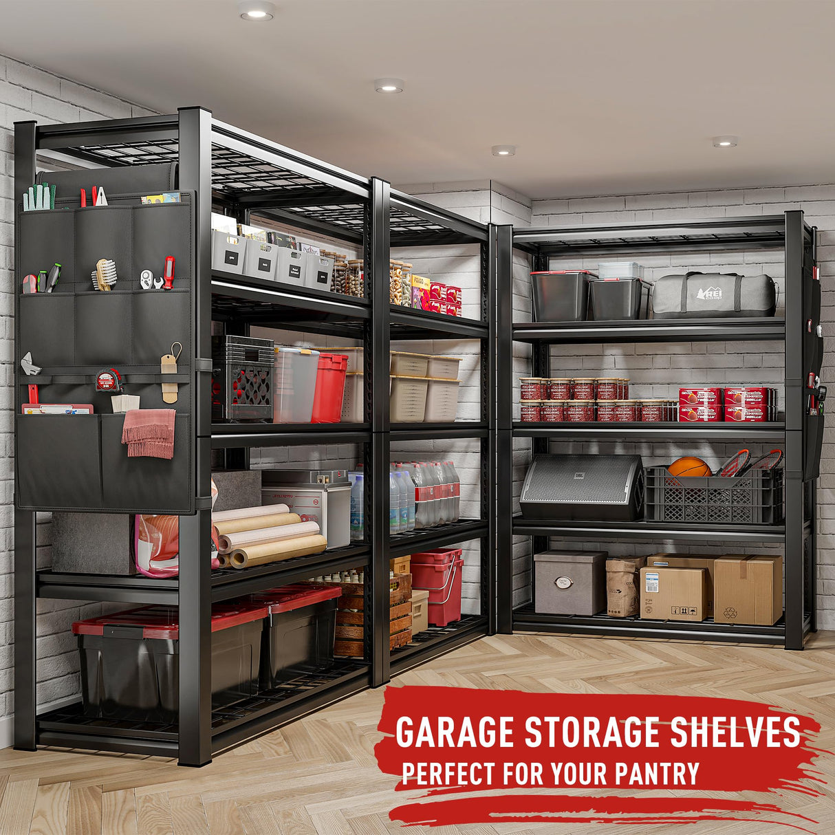 REIBII Garage Shelving Heavy Duty Load 2000LBS Garage Storage Shelves with Bag 5 Tier Adjustable Metal Storage Shelving for Gagrage Shelves Storage REIBII