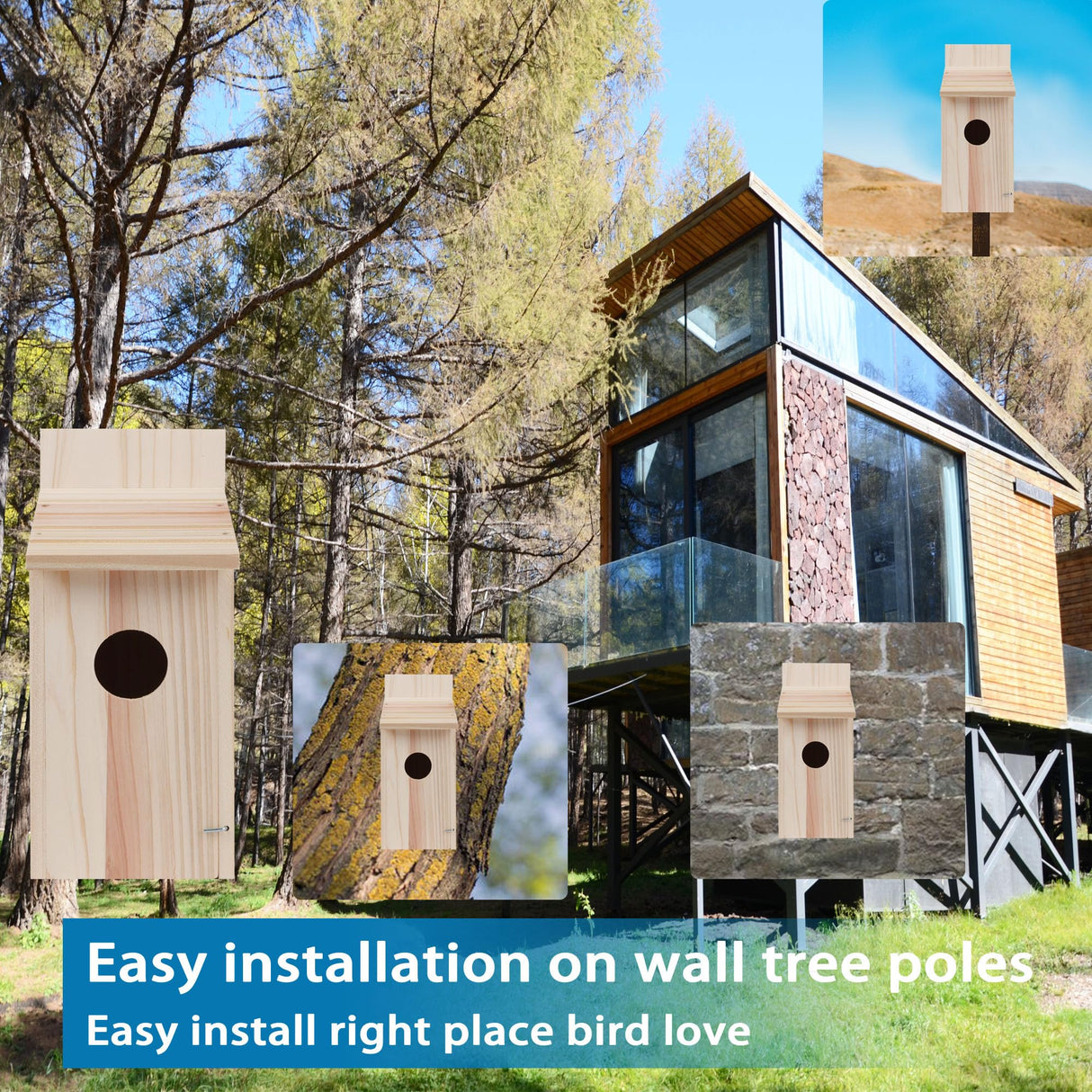 OceeK Natural Wooden Hummingbird Houses Cedar Blue Bird Box House Bird House Wooden Bird House Cedar Wren House Wood Bird Houses for Outside Hanging OceeK