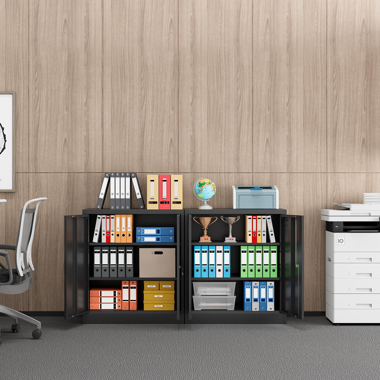 Coolsun Metal Storage Cabinet, Garage Storage Cabinet with Doors and 2 Adjustable Shelves, 36" Black File Cabinet, Locking Cabinet for Coolsun