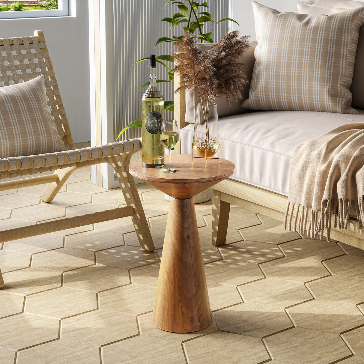 COZAYH Small Pedestal End Table Round Farmhouse Martini Table Wood Plant Stand Rustic Drink Table for Small Space Living Room, Walnut COZAYH