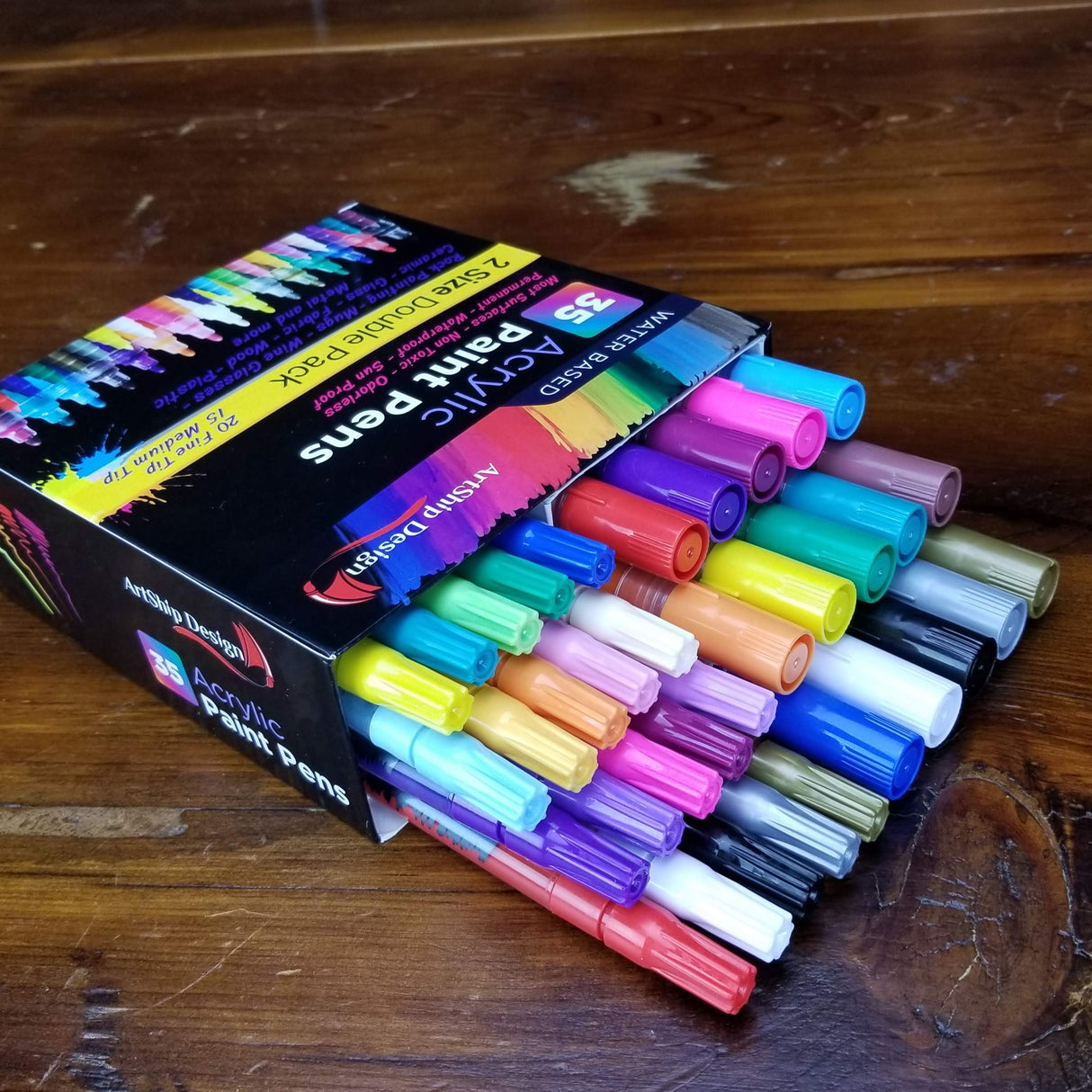 ArtShip Design 35 Premium Acrylic Paint Pens, Double Pack of Both Extra Fine and Medium Tip, for Rock Painting, Mug, Ceramic, Glass, and Fabric ArtShip Design