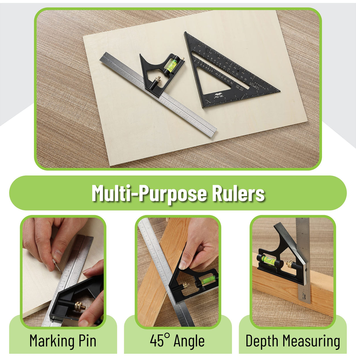 Mr. Pen- Rafter Square and Combination Square Tool Set, Black, 7" Square, 12" Aluminum Carpenter Square, Framing Square, Square Tool, Woodworking Mr. Pen