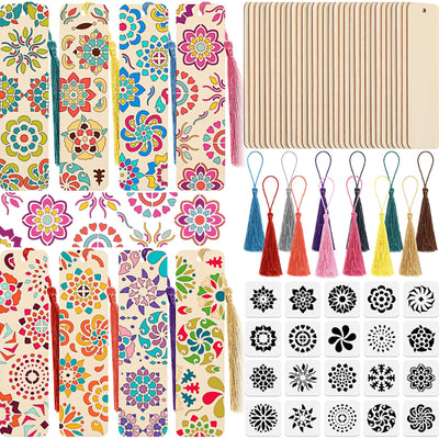 92 Pieces Unfinished Wood Bookmark with Colorful Tassels DIY Templates Blank Bookmarks Ornament Wooden Bookmarks DIY Bookmarks for Kids DIY Crafts