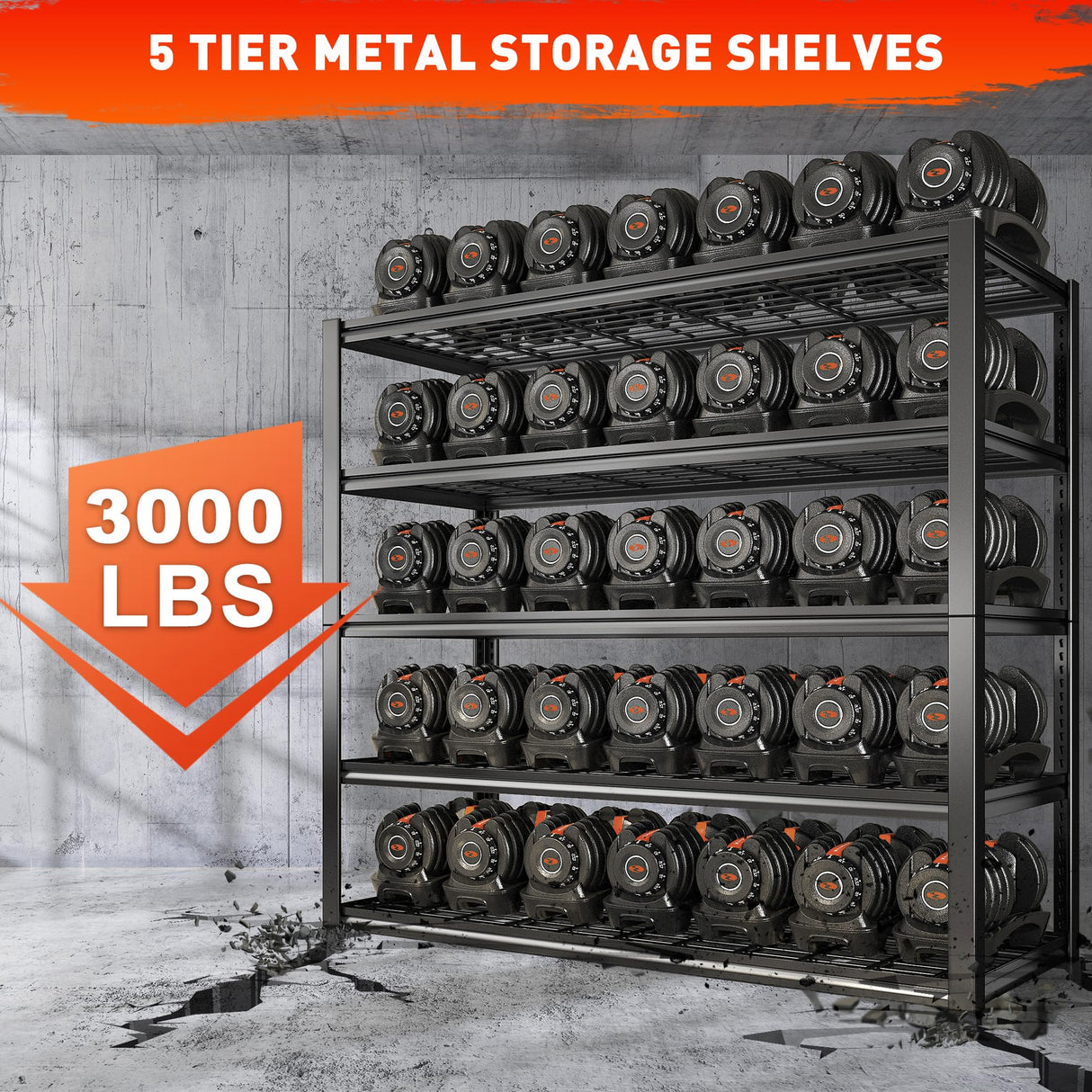 REIBII 48.2''W Garage Shelving 3000LBS Heavy Duty Storage Shelves 72''H Adjustable 5 Tier Metal Shelving for Garage Storage Rack Industrial Shelves REIBII