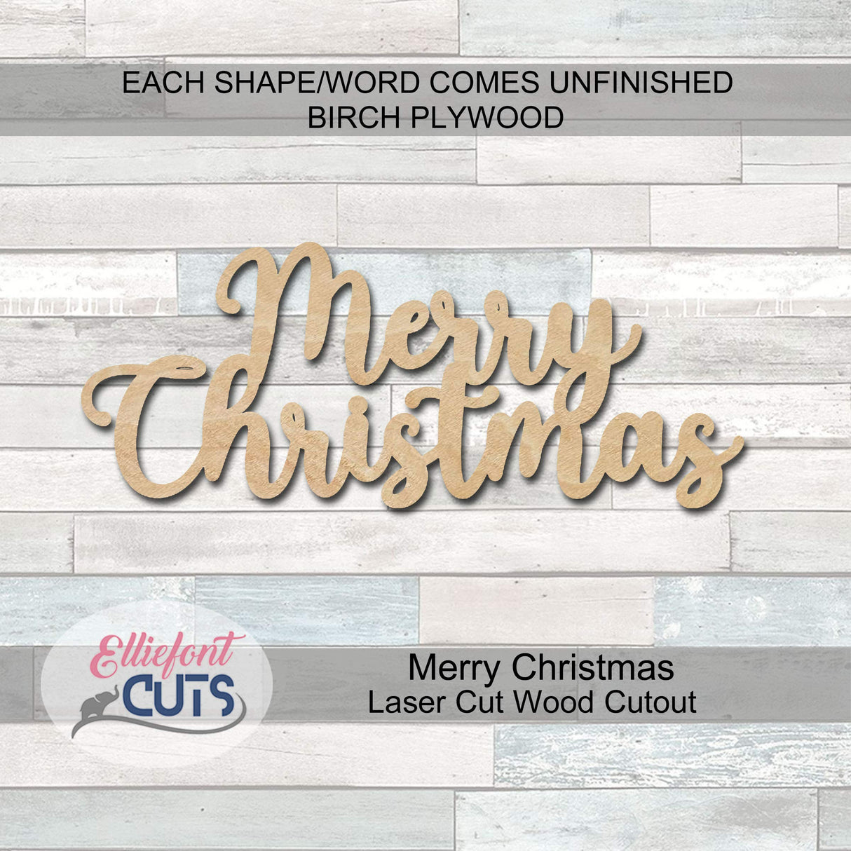 Merry Christmas Wood Cutouts for crafts, Laser Cut Wood Shapes 5mm thick Baltic Birch Wood, Multiple Sizes Available Elliefont Styles