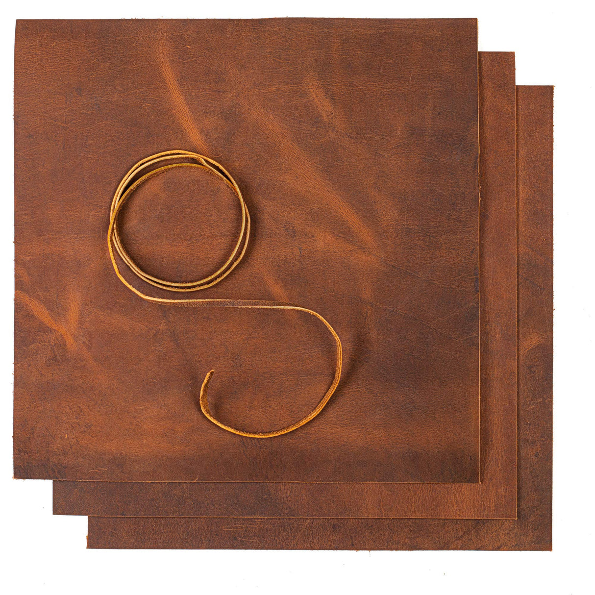 Leather Sheets for Crafts – Includes 3 Sheets (12x12")+ Leather Cord (36") - Full Grain Buffalo Leather Squares - Great for Jewelry, Leather Wallets, WANDERINGS