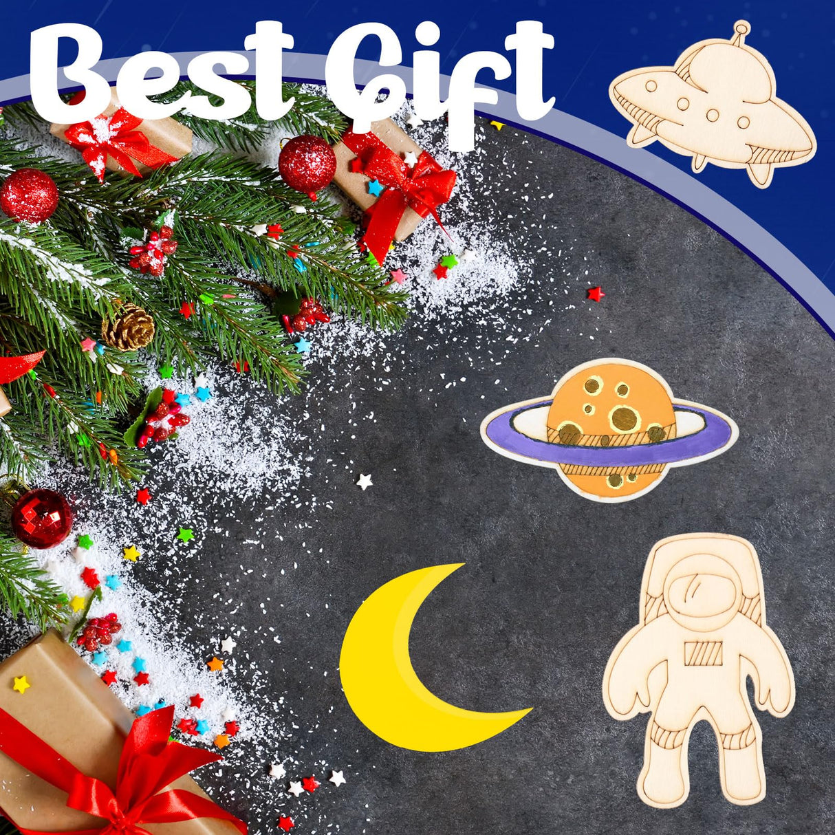 Outer Space Unfinished Wooden Cutouts Wooden Paint Crafts for Halloween Christmas Decoration Kids DIY Craft Art Project and Home Decor Ornament Jetec