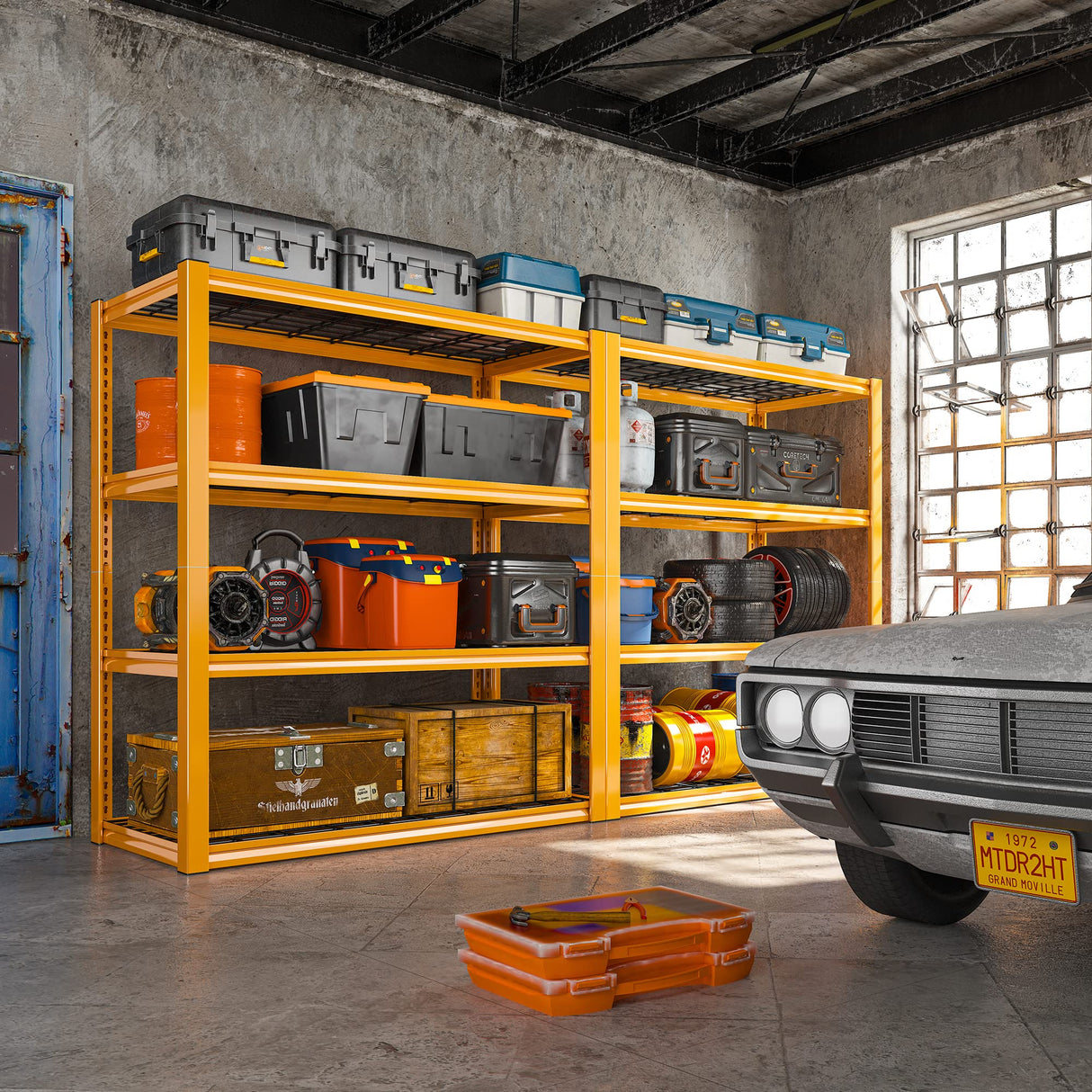 REIBII 40" W Garage Shelving Load 2200LBS Garage Storage Shelves Heavy Duty Shelving Adjustable Metal Shelving Unit for Garage Shelves Industrial REIBII