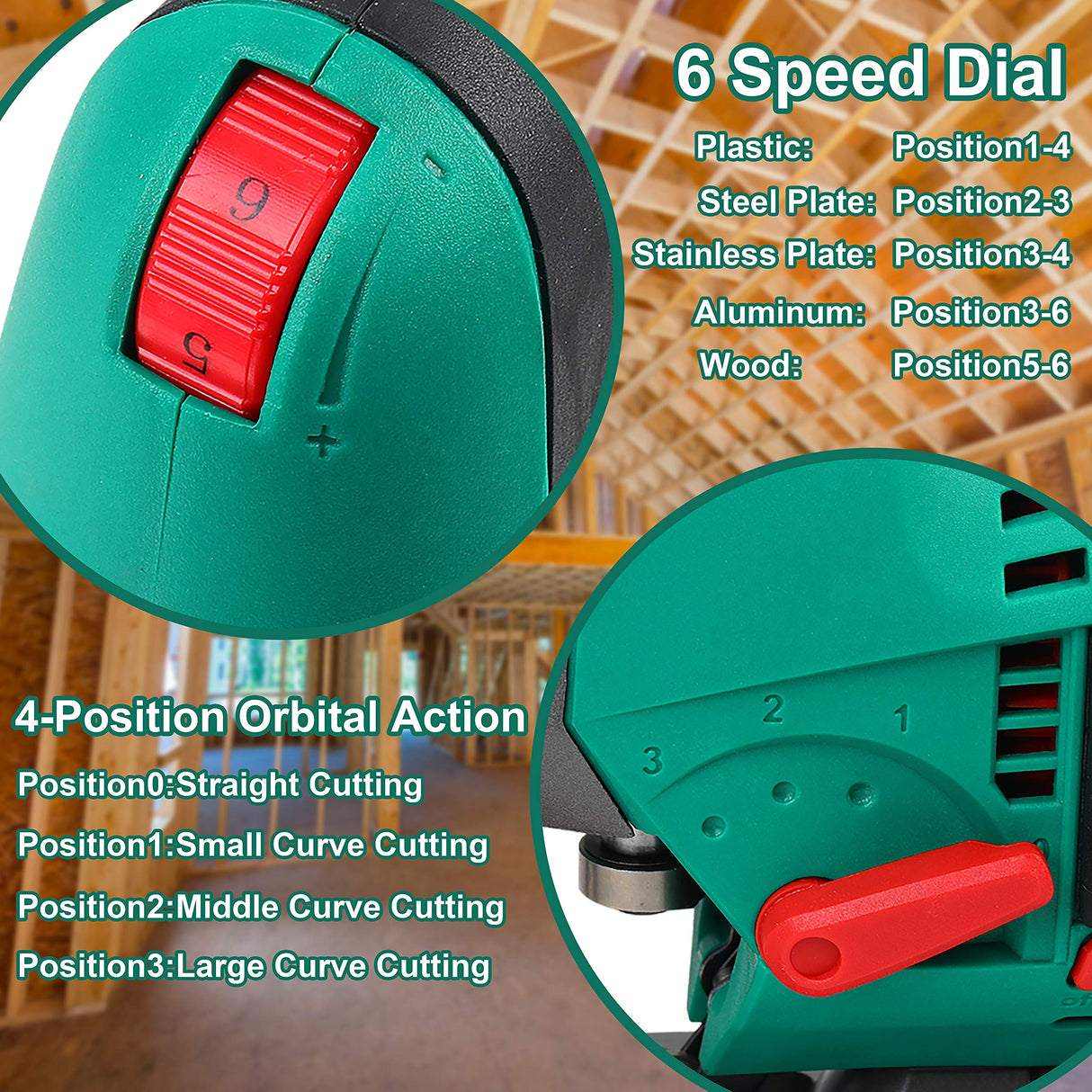 HYCHIKA Jigsaw, 6.7A Jig Saw 800-3000SPM with 6 Variable Speeds, 4 Orbital Sets, Bevel Angle 45°, 6PCS Blades, Pure Copper Motor, Laser Guide, HYCHIKA BETTER TOOLS FOR BETTER LIFE