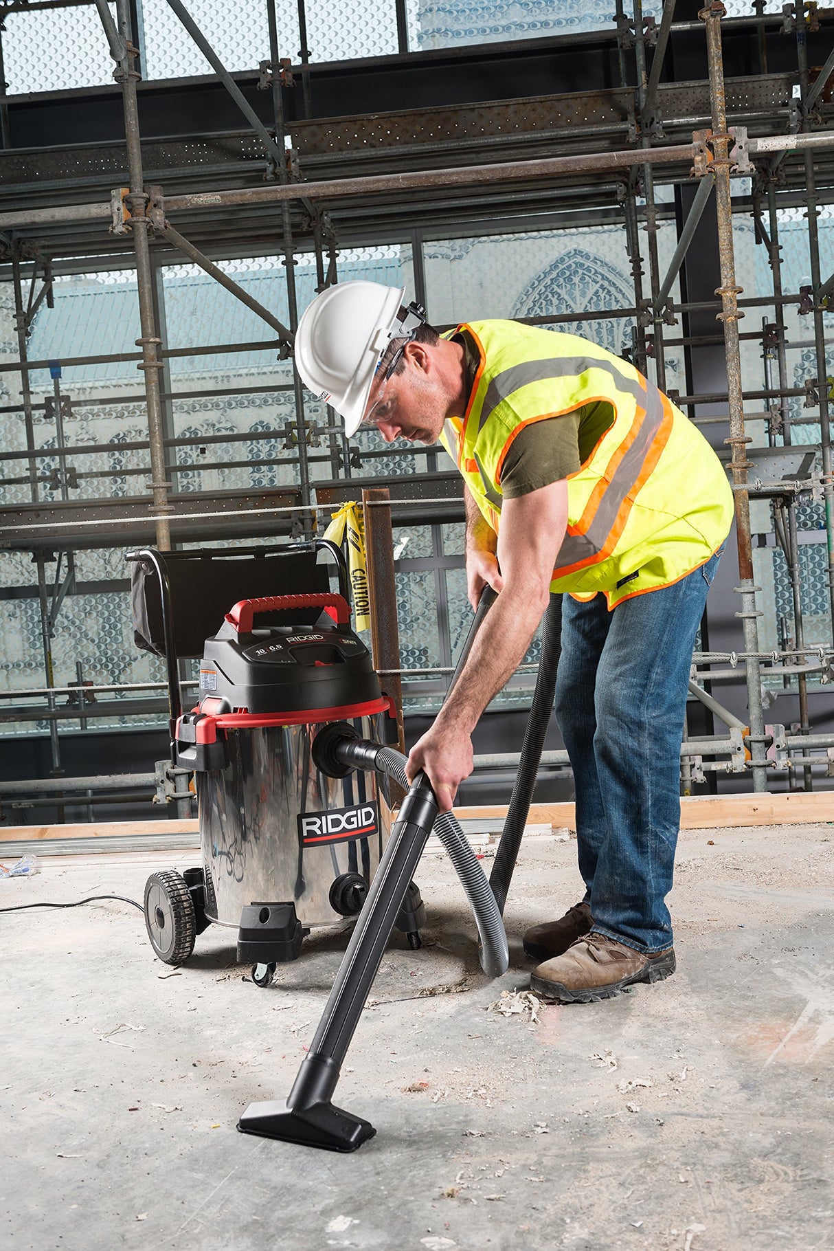 RIDGID 50353 1610RV Stainless Steel 16-Gal. Wet Dry Shop Vacuum with Cart, 6.5 Peak HP Motor, Large Wheels, Pro Hose, Drain, and Blower Port, Red RIDGID