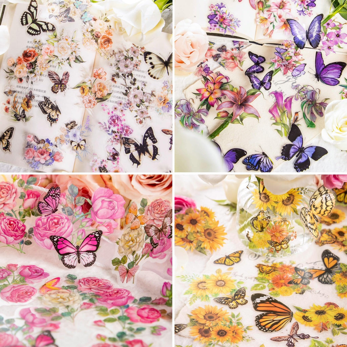 Knaid 300 Pieces Assorted Butterfly and Flower Stickers, Transparent Butterflies Floral Resin Decals Aesthetic Journaling Scrapbook Stickers for Card Knaid