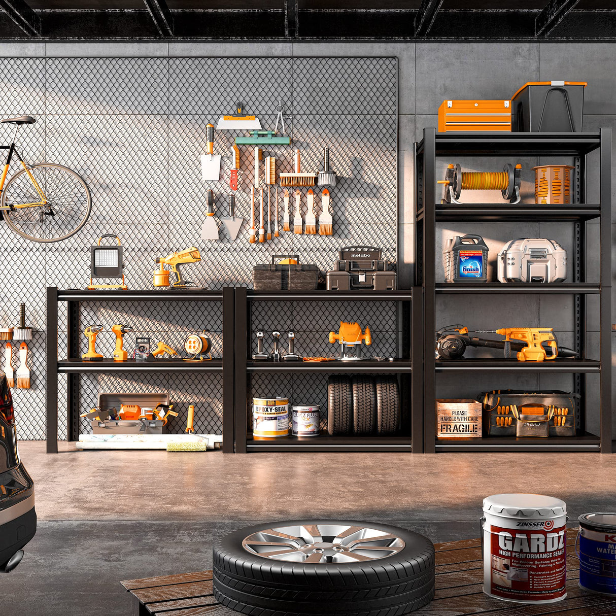 REIBII Garage Shelving Heavy Duty Garage Storage Shelves Load 2000Lbs, Wide Heavy Duty Shelving, Adjustable 5-Tier Metal Shelving for Garage,Large REIBII