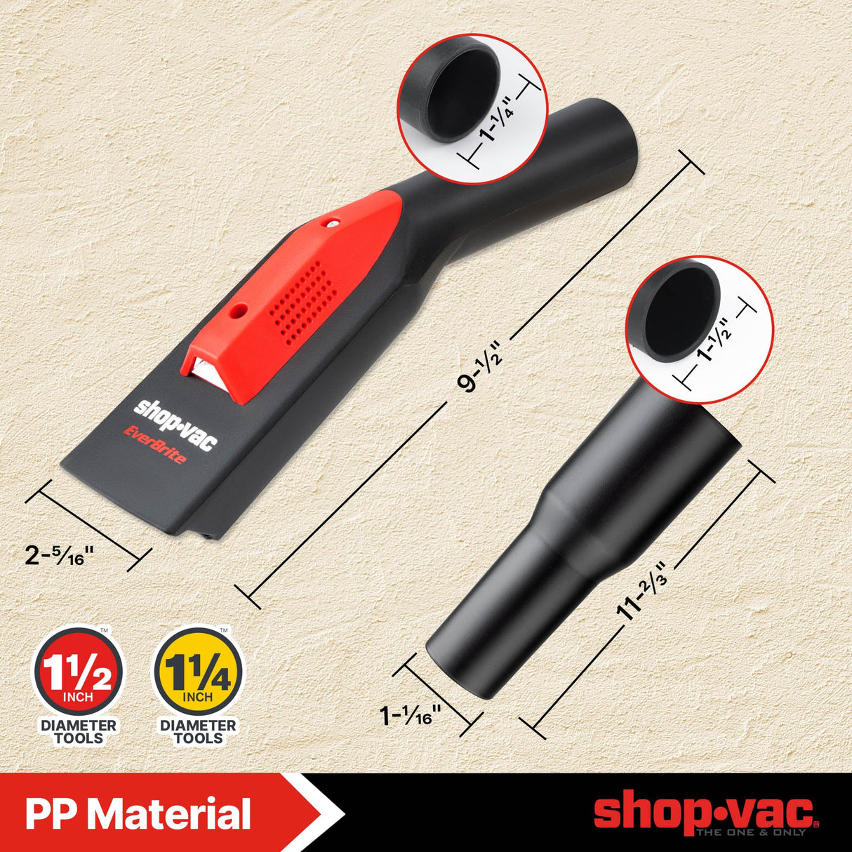 Shop-Vac Nozzle Kit with LED Light, 1-1/4" Air Driven Glowing Utility Nozzle for AC Wet Dry Shop Vacuum, 1-1/2" Adaptor Included, No Battery Required Shop-Vac