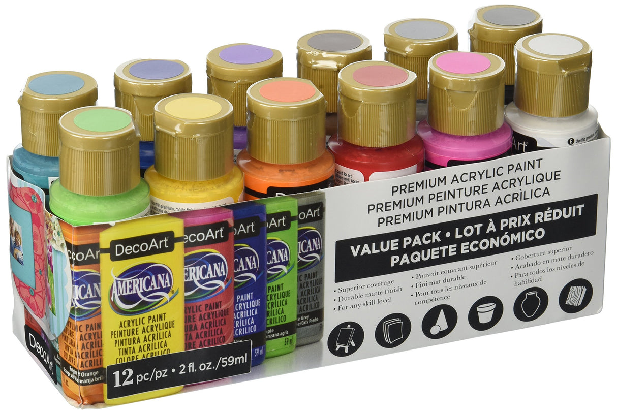Decoart Americana Acrylic Paint Value Pack 12pc, 2 Fl Oz (Pack of 12) DecoArt