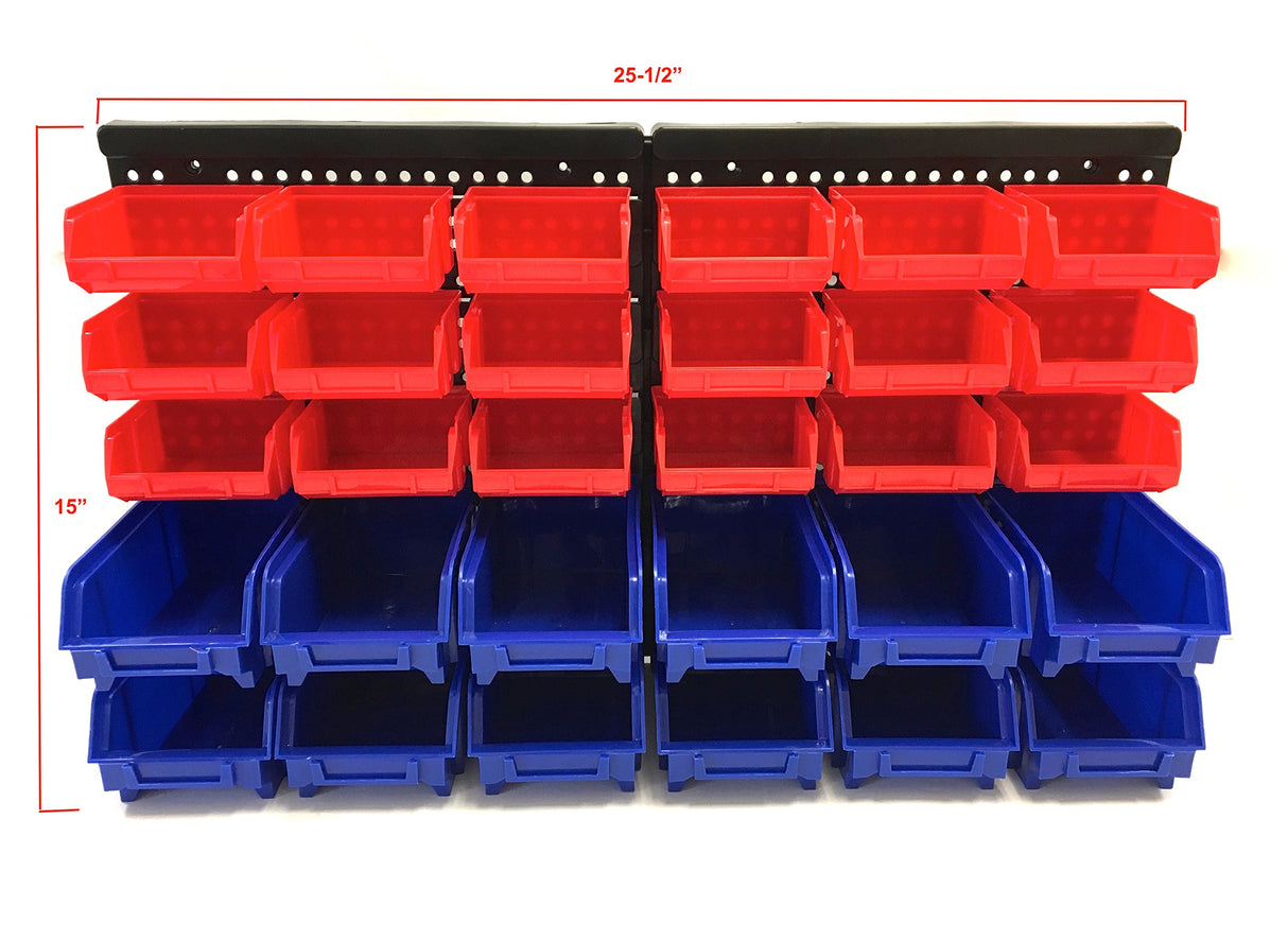 MaxWorks 80694 30-Bin Wall Mount Parts Rack/Storage for your Nuts, Bolts, Screws, Nails, Beads, Buttons, Other Small Parts,Blue and Red MaxWorks