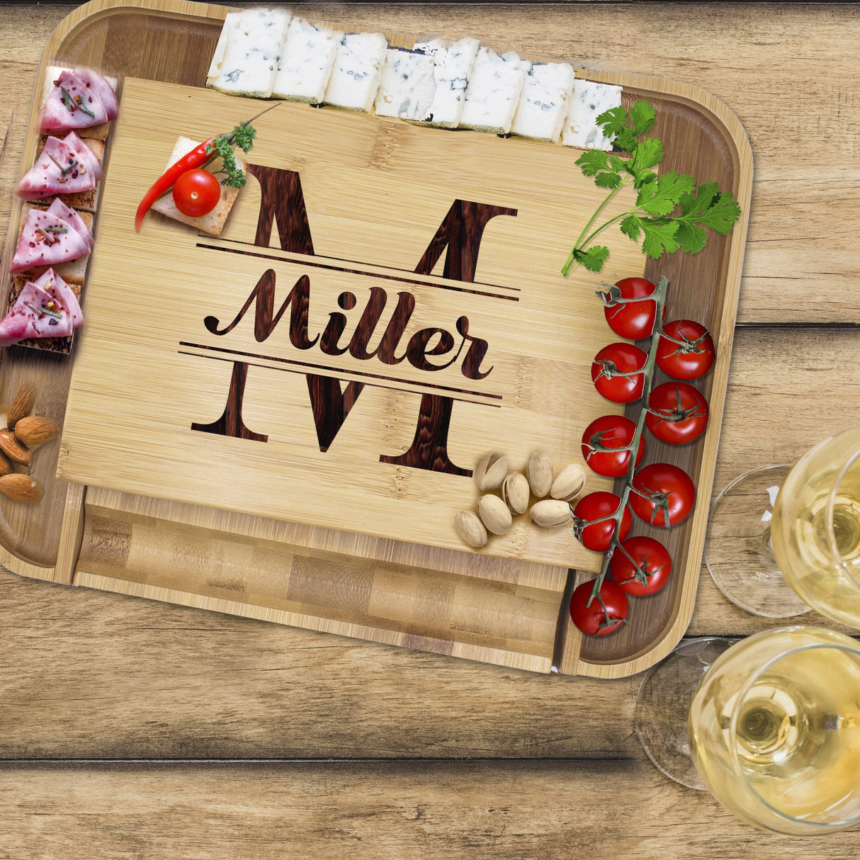 Custom Personalized Premium Charcuterie Cheese Board Set with Spreader Utensil Tools with Any Name The Wedding Party Store