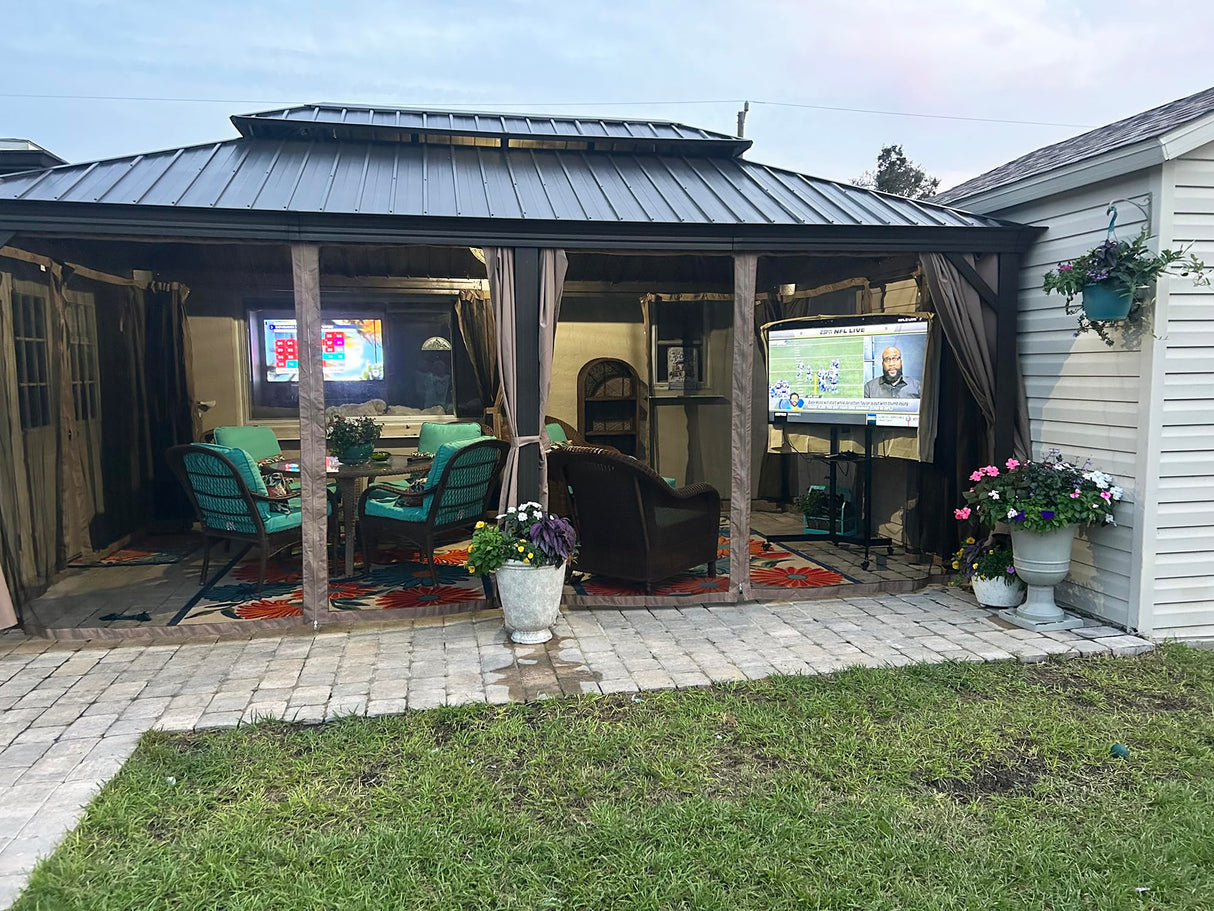 Domi Outdoor Living 12’ X 20’ Hardtop Gazebo, Outdoor Aluminum Frame Canopy with Galvanized Steel Double Roof, Outdoor Permanent Metal Pavilion with domi outdoor living