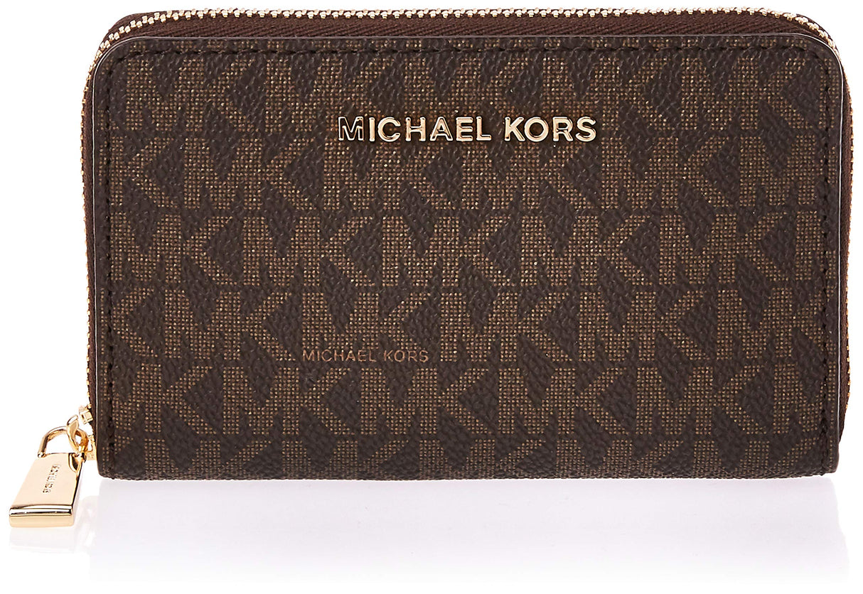 Michael Kors Jet Set Small Zip Around Leather Card Case Brown/Acorn One Size Michael Kors