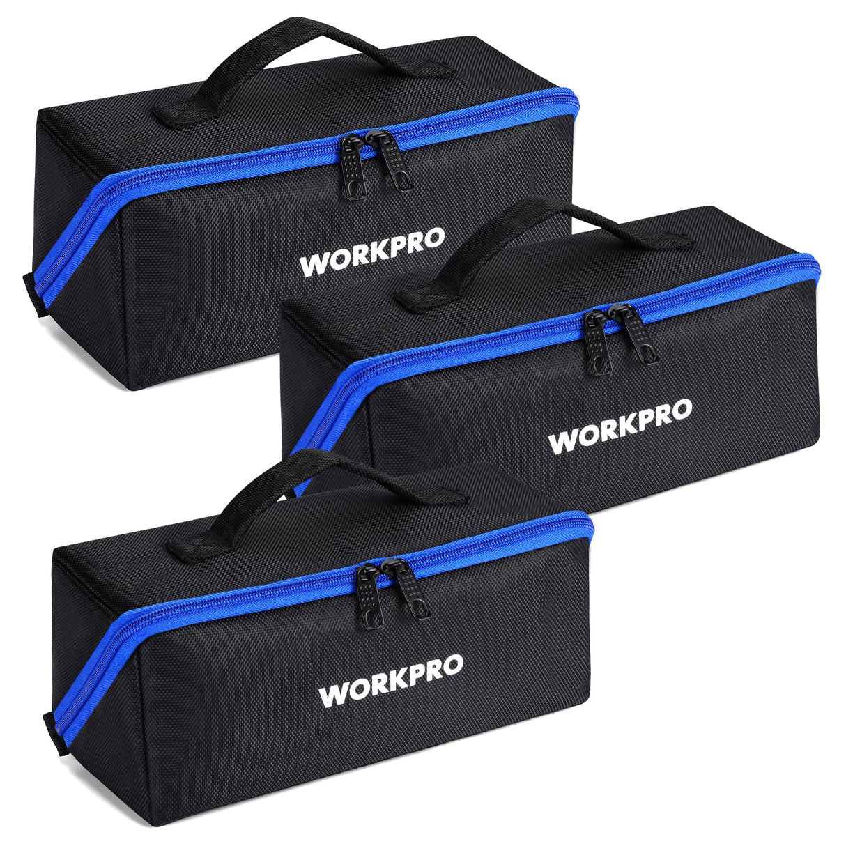 WORKPRO 10" Wide Mouth Utility Tool Bag with Zipper, Heavy Duty Tool Storage Bag, Multipurpose Zipper Tool Pouch Tote Bag for Organizer 3-pack WORKPRO