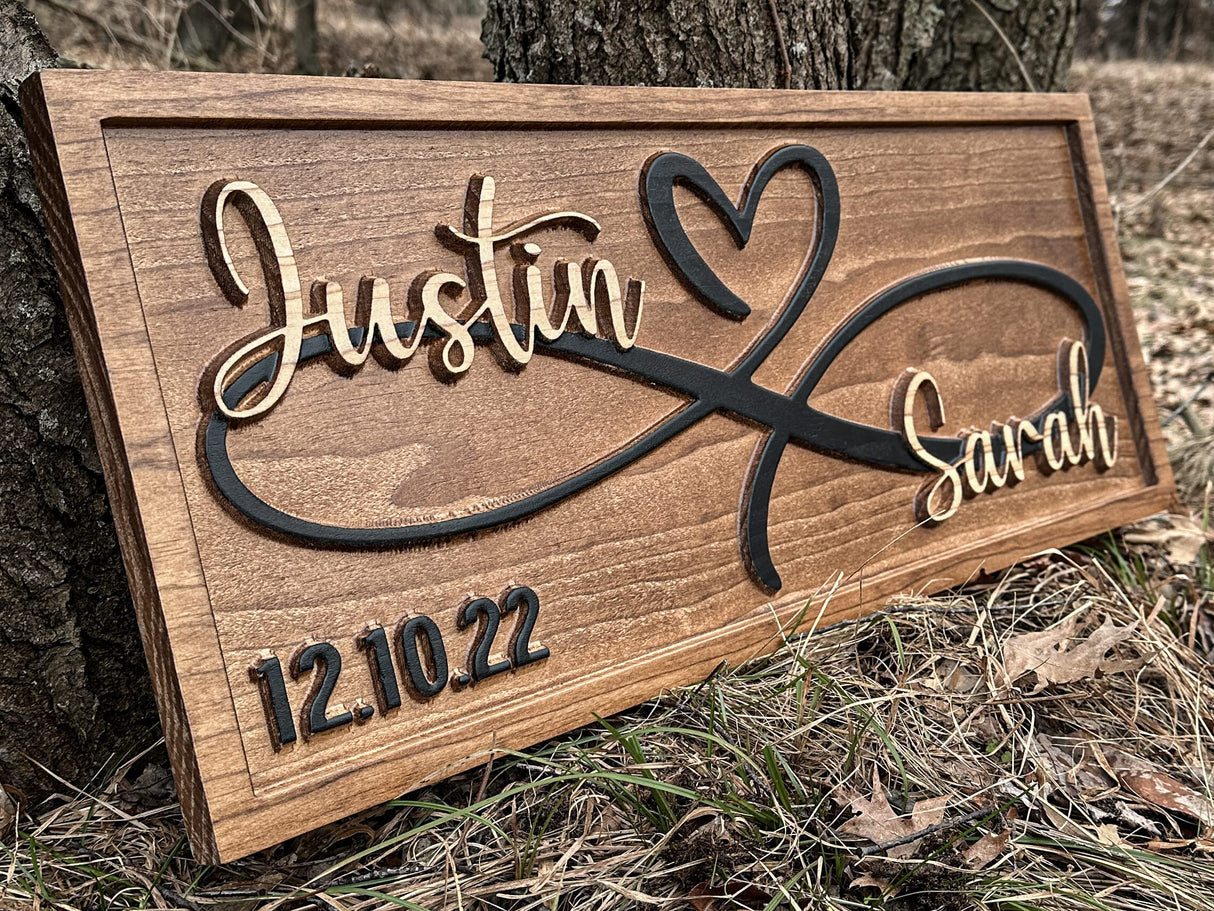 Personalized Heart Wall Decor | Wedding Gift for Couple | Wood Infinity Sign Wedding Date Engagement Anniversary Gift Bridal Shower Gift 3D Woodworker