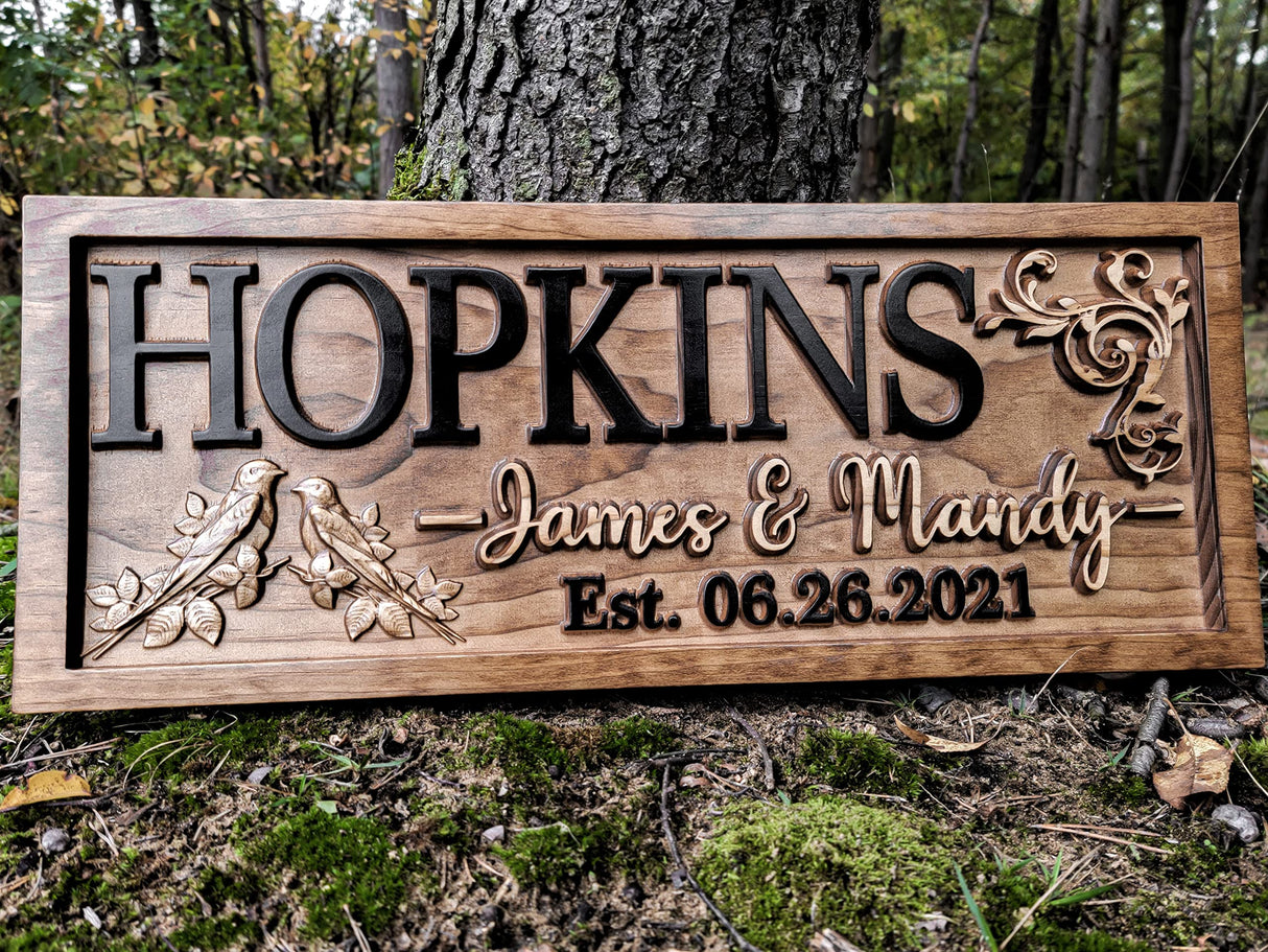 Rustic Wedding Decor | Personalized Wedding Gifts | Custom Wedding Signs | Last Name Sign | Love Bird Wall Decor | Bridal Shower Sign | Wood Garden 3D Woodworker
