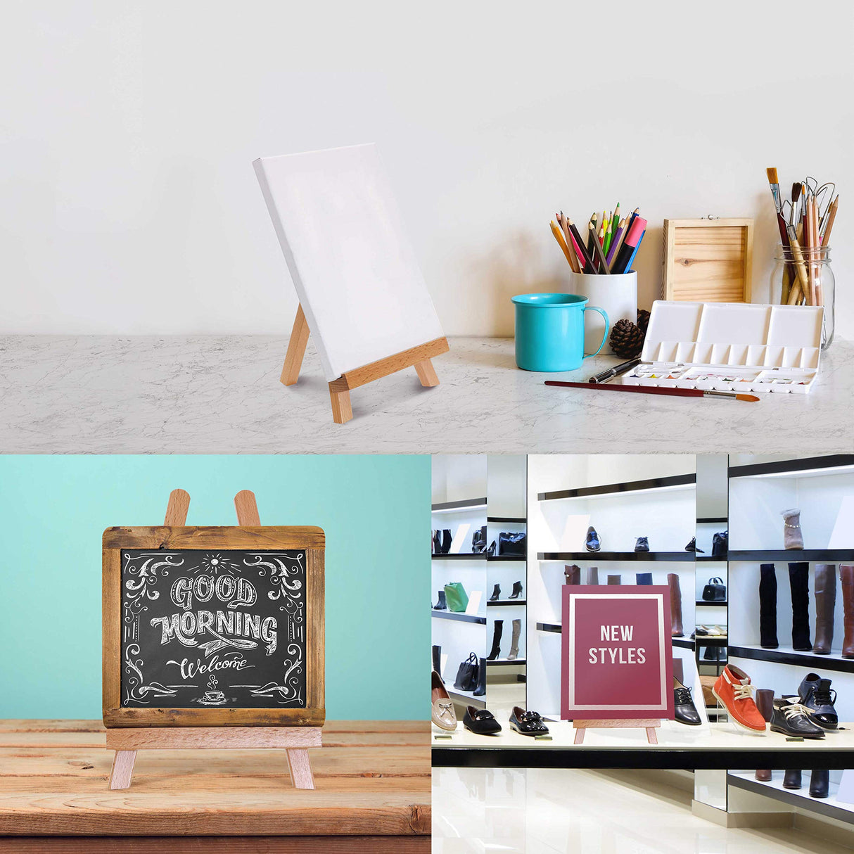 U.S. Art Supply 10.5" Small Tabletop Display Stand A-Frame Artist Easel - Beechwood Tripod, Kids Student Classroom School Painting Party Table U.S. Art Supply