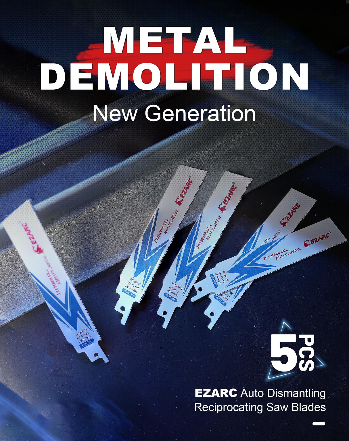 EZARC Reciprocating Saw Blade, 6-Inch Bi-Metal Sawzall Blades 14+18TPI for Steel Demolition R610DM (5-Pack) EZARC