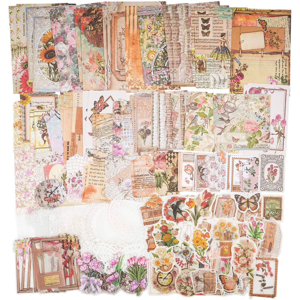 Knaid 200 Pieces Vintage Ephemera Bundle Junk Journal Kit Scrapbook Su ...