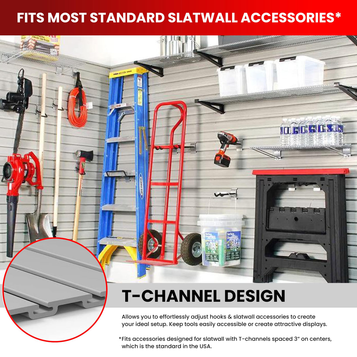 Slatwall Panel Garage Wall Organizer: Heavy Duty Wall Mounted PVC Wall Rack, Interlocking Slat Wall Paneling for Garage Wall Storage, Slatwall Board, DLDIRECT