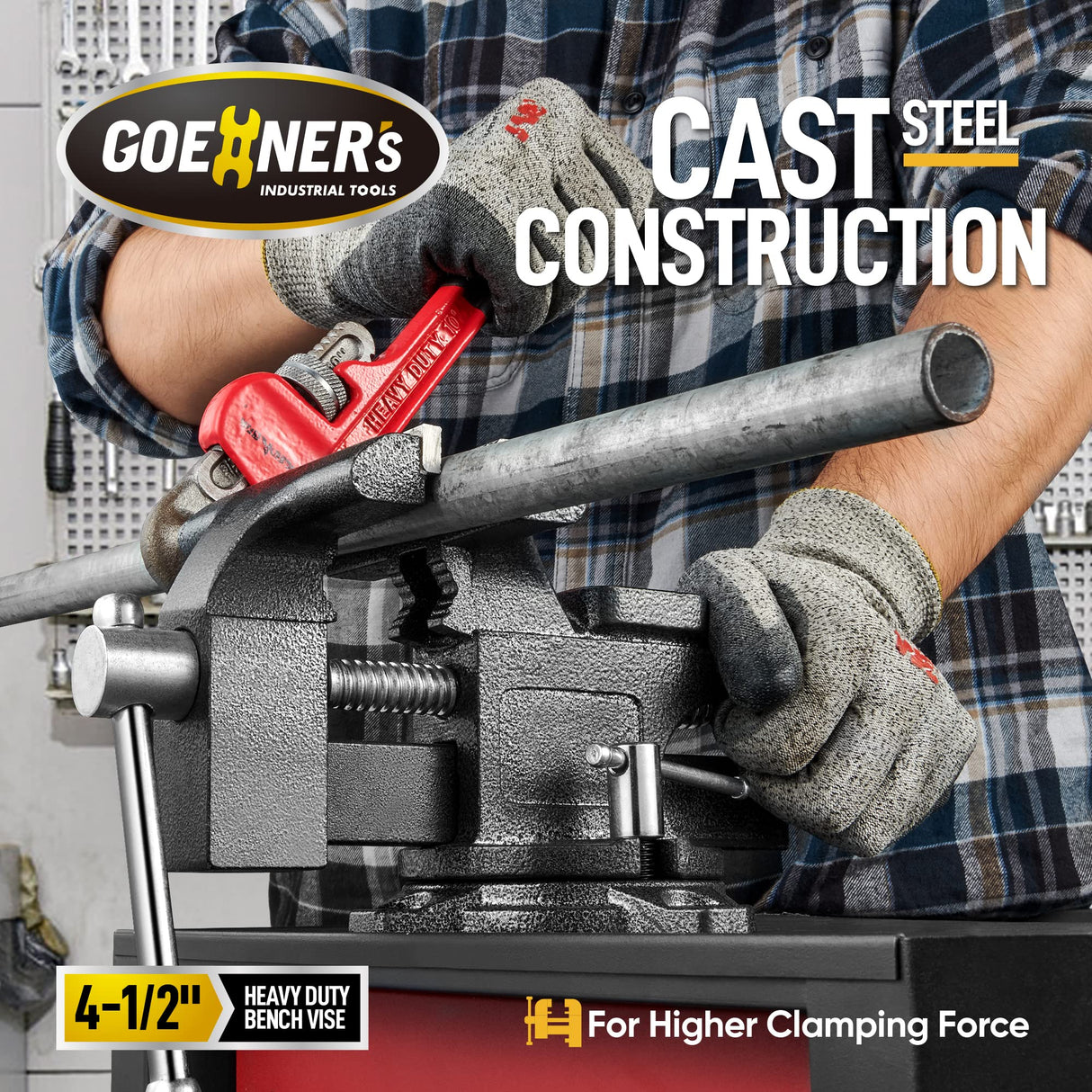 Bench Vise 4-1/2", Vice for Workbench with Heavy Duty Forged Steel Construction, Built-in Pipe Jaw, Swivel Base Table Vise for Woodworking, Home Gioventù