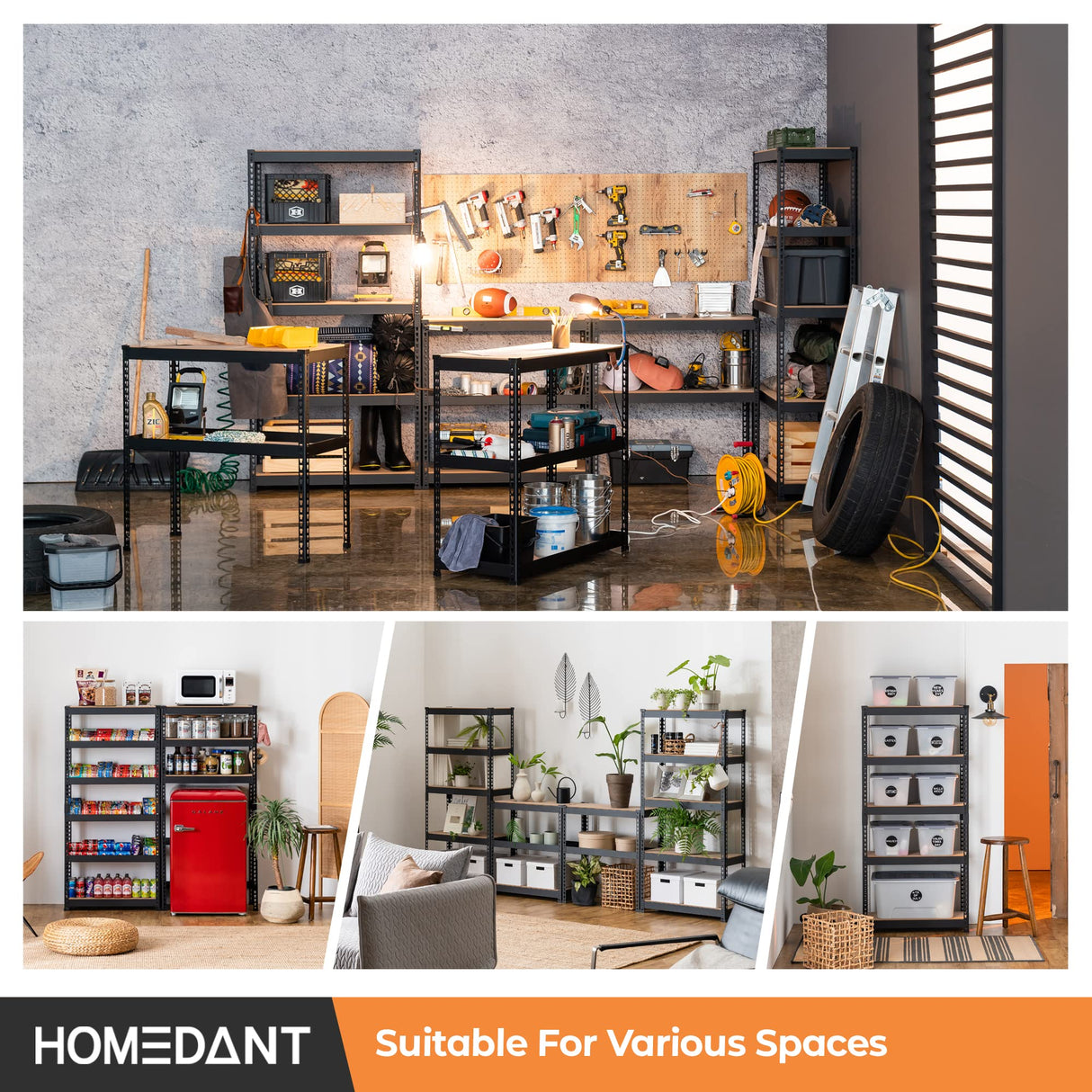 HOMEDANT 28"W x 12.3"D x 59.5"H 5-tier Metal Shelving Unit Adjustable Garage Storage Utility Rack Heavy Duty Shelves Organization Multipurpose Shelf HOMEDANT