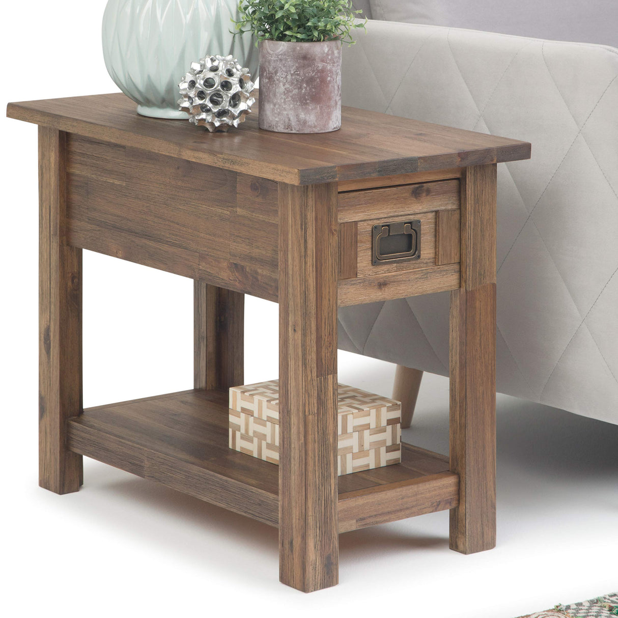 SIMPLIHOME Monroe SOLID ACACIA WOOD 14 Inch Wide Rectangle Rustic Narrow Side Table in Rustic Natural Aged Brown, For the Living Room and Bedroom SIMPLIHOME