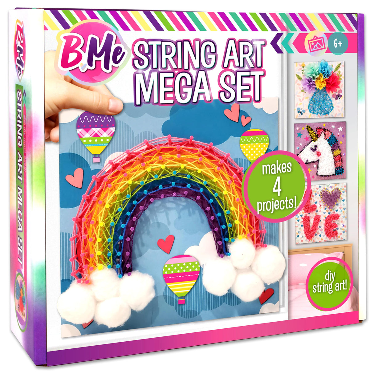 String Art Kit Girls Art Set - Flower, Heart, Rainbow, Unicorn Bedroom Decor for Girls8 Designs - 3D String Art 8.5x8.5in Boards - DIY Arts Crafts Creative Kids