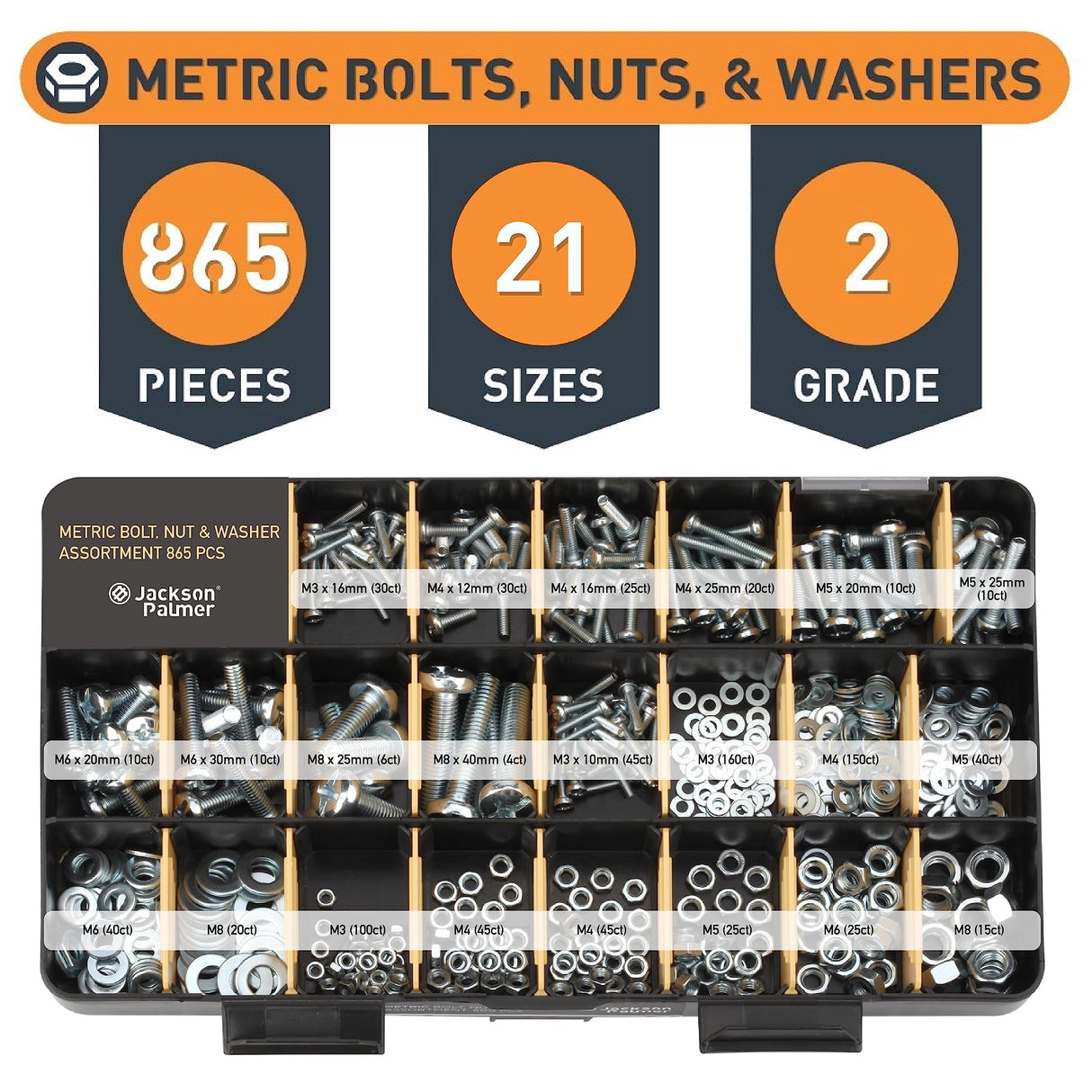 Jackson Palmer 2200 Piece Hardware Assortment Kit with Screws, Nuts, Bolts & Washers (3 Trays)… Jackson Palmer