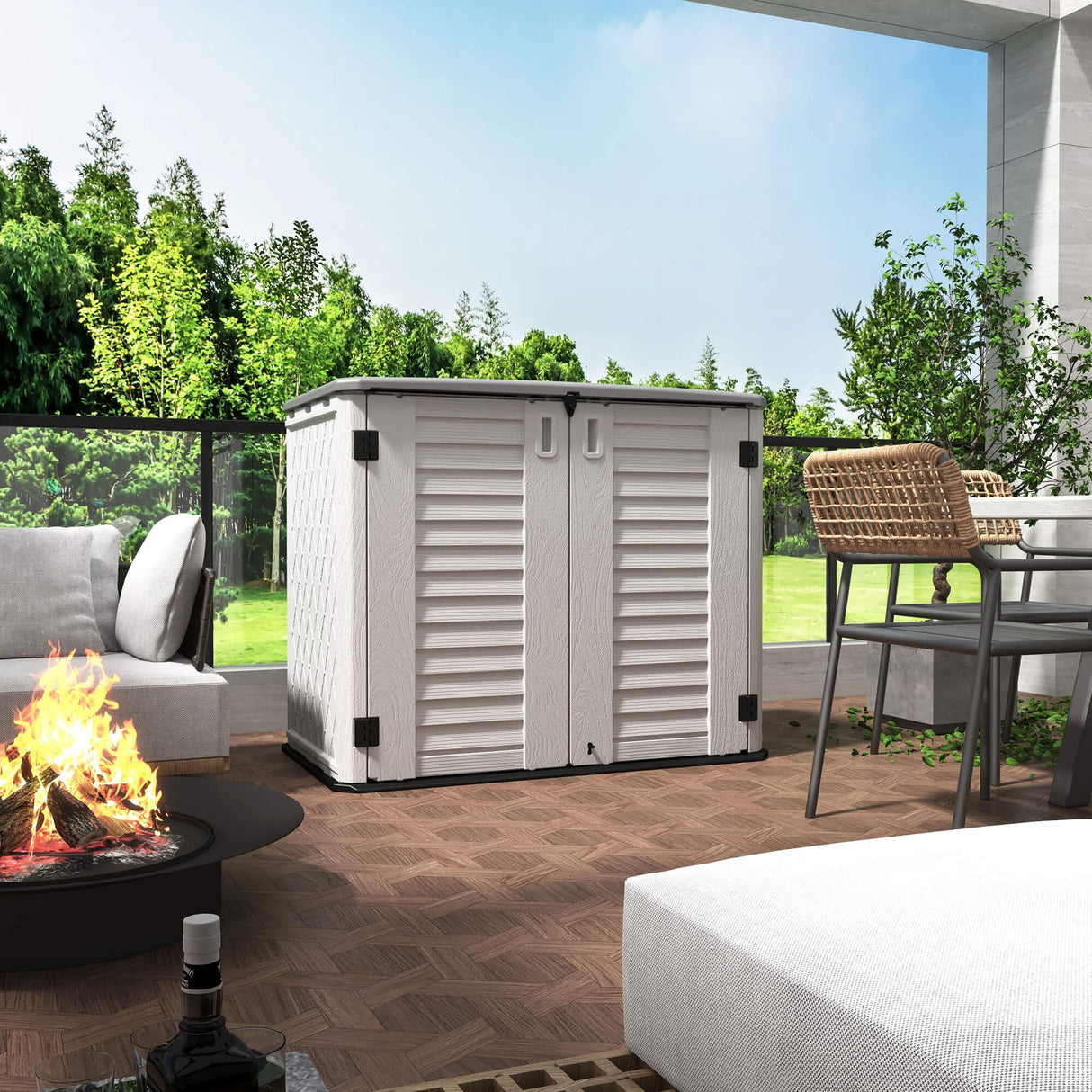 HOMSPARK Outdoor Storage Shed Weather Resistance, Thickened Resin Outdoor Storage Cabinet, 4×2.5×3.4 FT Horizontal Storage Shed for Garden, Patio, HOMSPARK