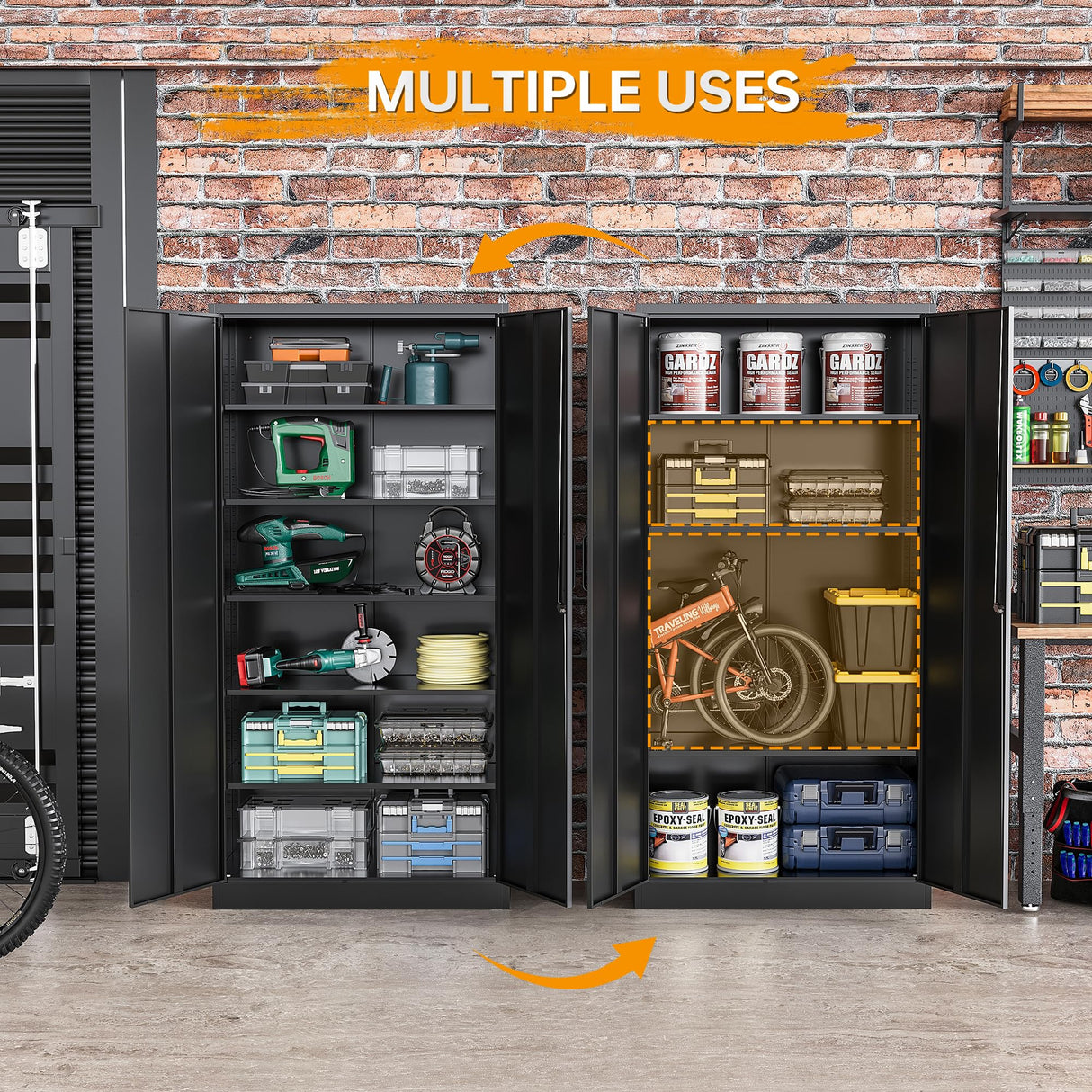 STANI Metal Storage Cabinet, Locking Metal Storage Cabinet with 4 Adjustable Shelves, 71”H×32”W×16”D Tall Metal Storage Cabinet for STANI