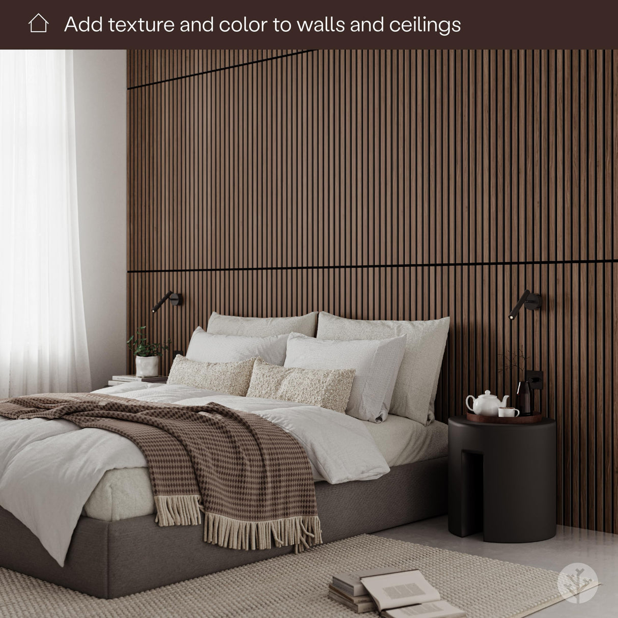 SLATPANEL Two Acoustic Wood Wall Veneer Slat Panels - Walnut | 47.24” x 12.6” Each | Soundproof Paneling | Wall Panels for Interior Wall Decor | Slatpanel