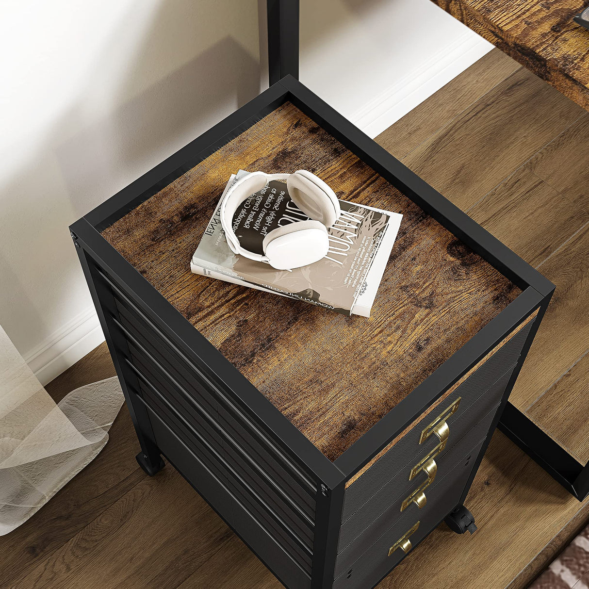 GAOMON File Cabinet, Filing Cabinet with 4 Drawer, Mobile File Cabinet Fits Letter Size or A4, Fabric Vertical File Cabinet on Wheels, Home Office GAOMON