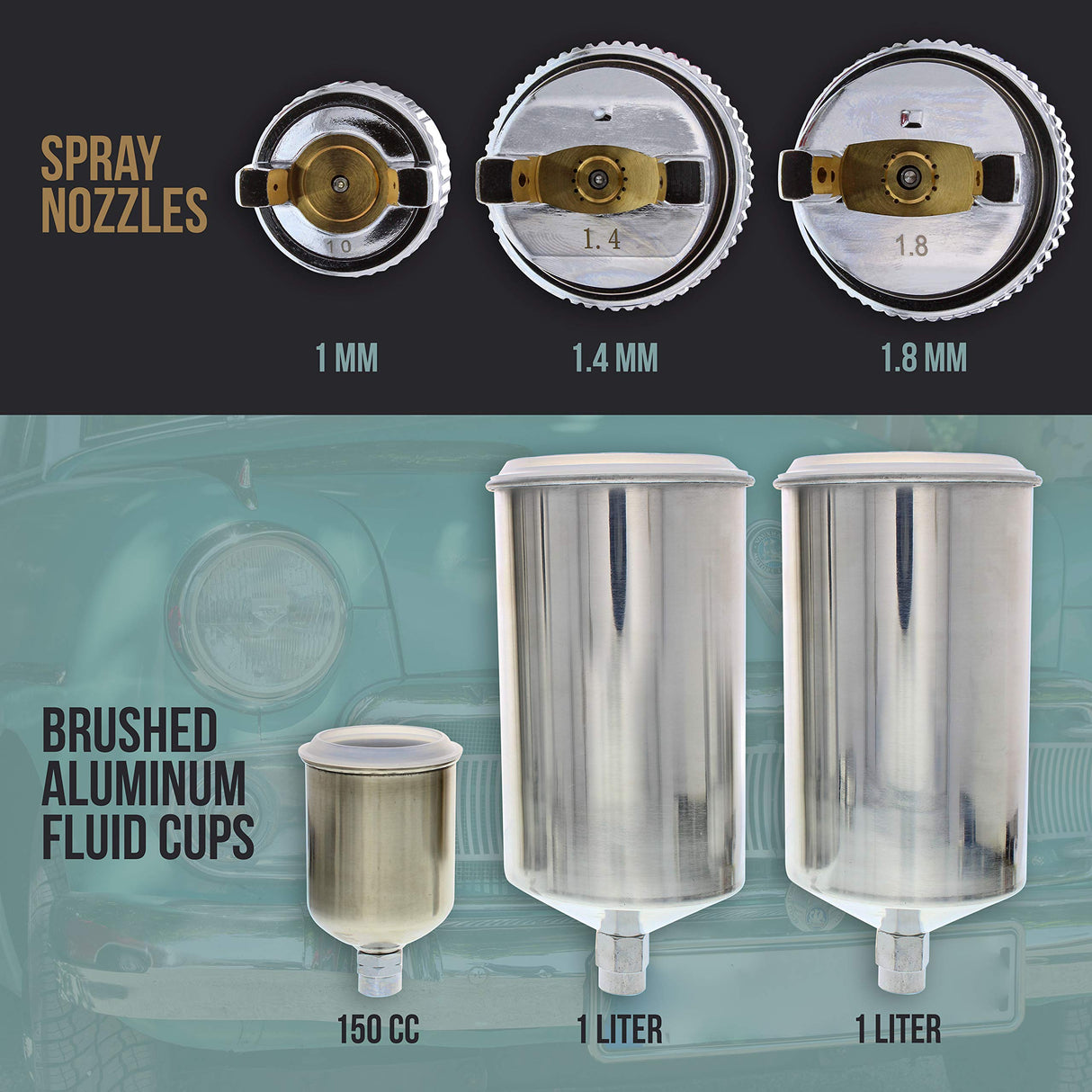 TCP Global Brand HVLP Spray Gun Set - 3 Sprayguns with Cups, Air Regulator & Maintenance Kit for All Auto Paint, Primer, Topcoat & Touch-Up, One Year TCP Global