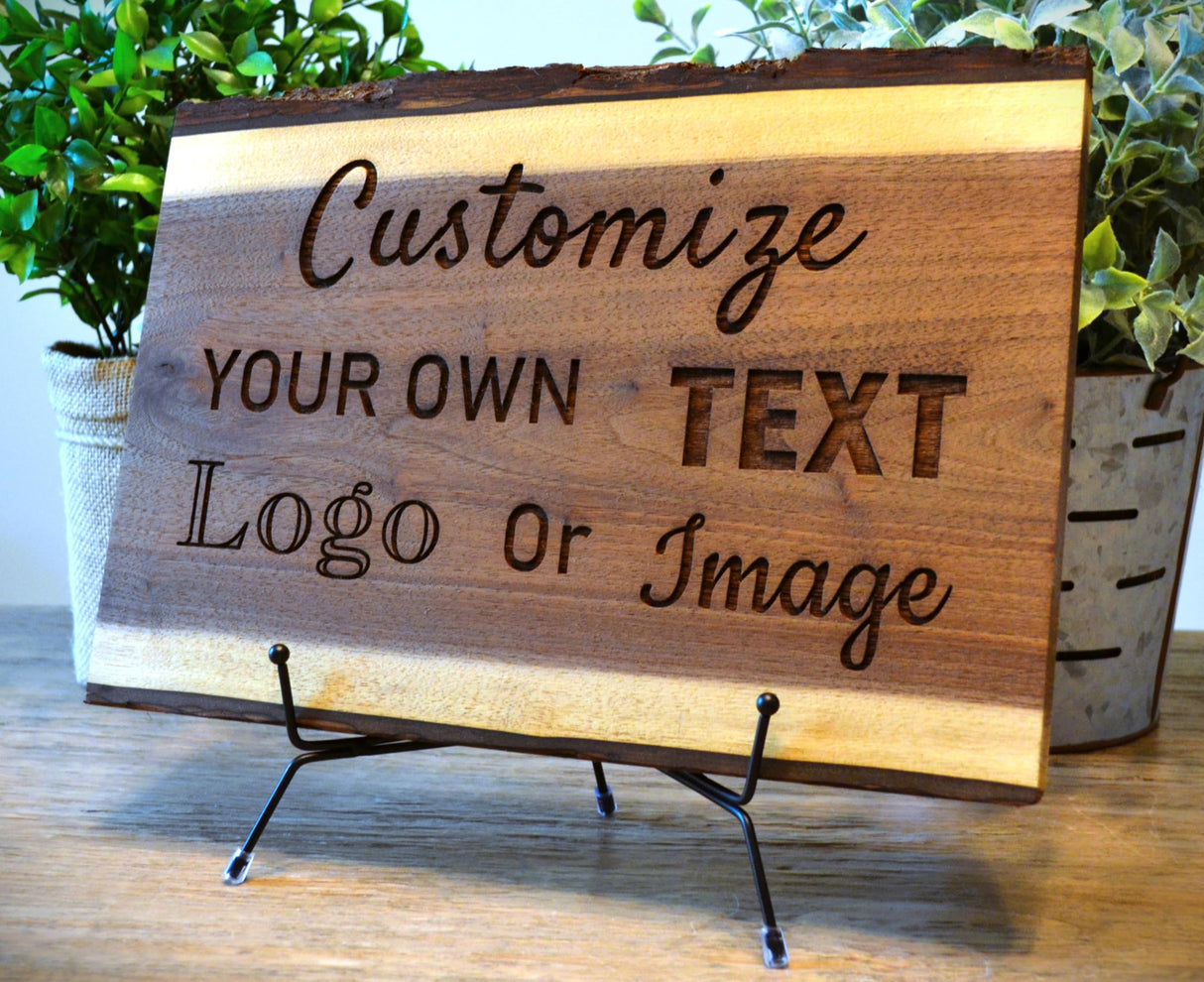 Personalized Walnut Live Edge Wood Sign Display Gift - Rustic Engraved Family Last Name Wedding Anniversary Housewarming Welcome Cabin House Door GK Grand Personal-Touch Premium Creations