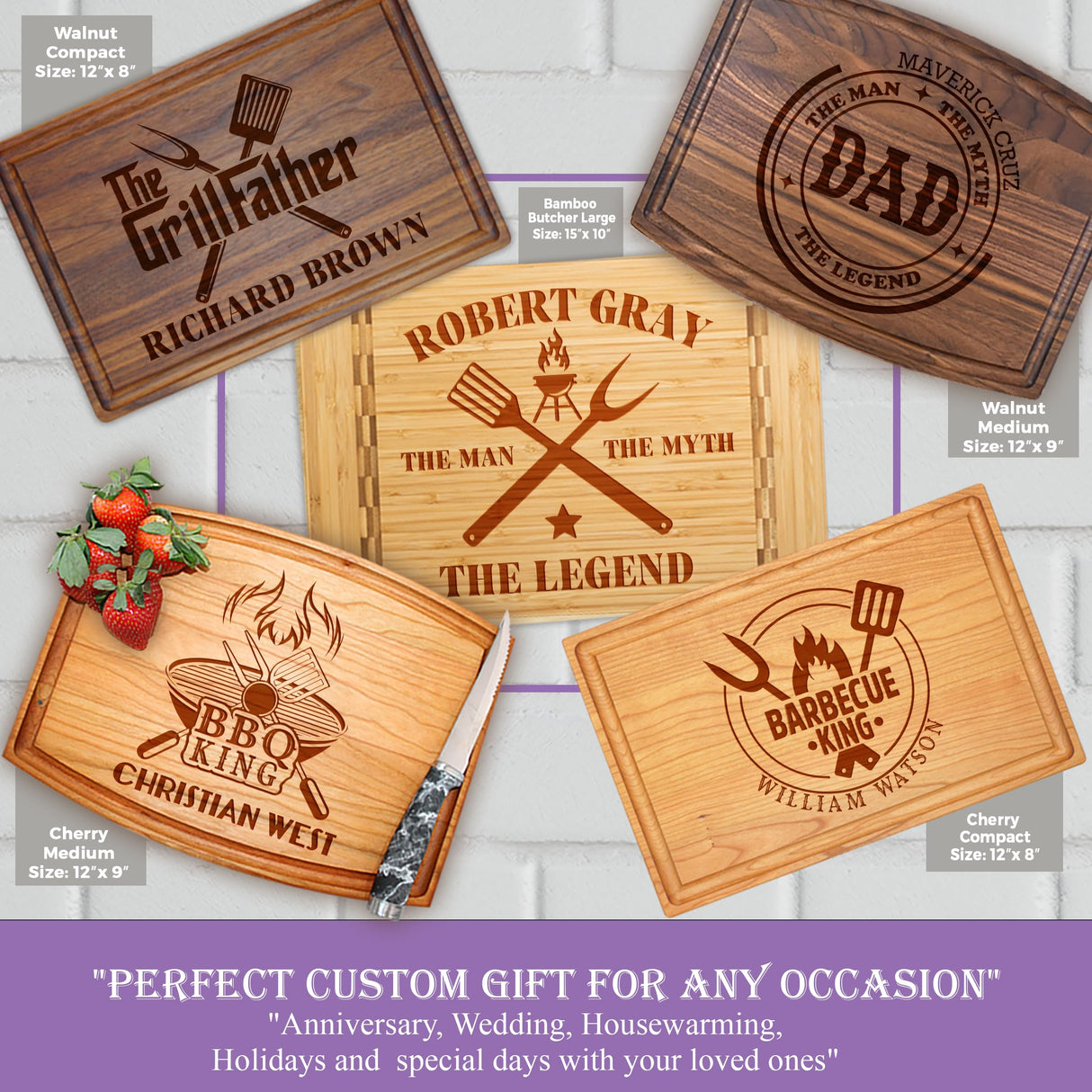 Tayfus Personalized Cutting Boards for Men - Customized Wood Meat Boards for Grill Masters - Unique Custom Gift Ideas for Father's Day, Christmas, Tayfus