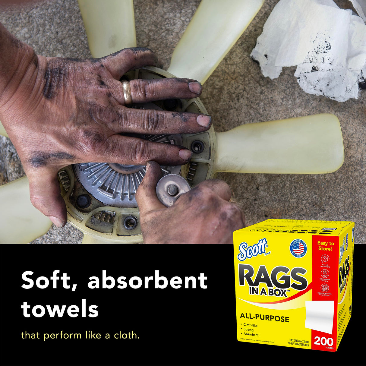 Scott® Rags In A Box™ (75260), White, 200 Shop Towels/Box, 8 Boxes/Case, 1,600 Towels/Case SCOTT SHOP ORIGINAL