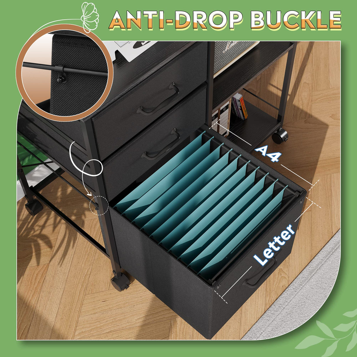 DEVAISE 3 Drawer Mobile File Cabinet, Rolling Printer Stand with Open Storage Shelf, Fabric Lateral Filing Cabinet fits A4 or Letter Size for Home DEVAISE