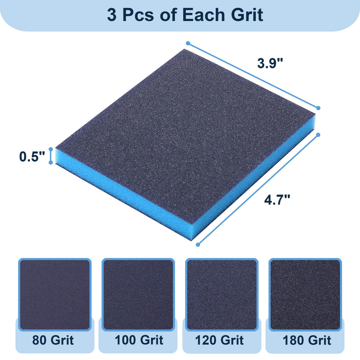 Bates- Sanding Sponge, 12 Pack, 3.9”x4.7”, 80/100/120/180 Grit, Sanding Block, Sanding Paper Block, Sandpaper Sponge Block, Sanding Blocks for Wood, Bates Choice