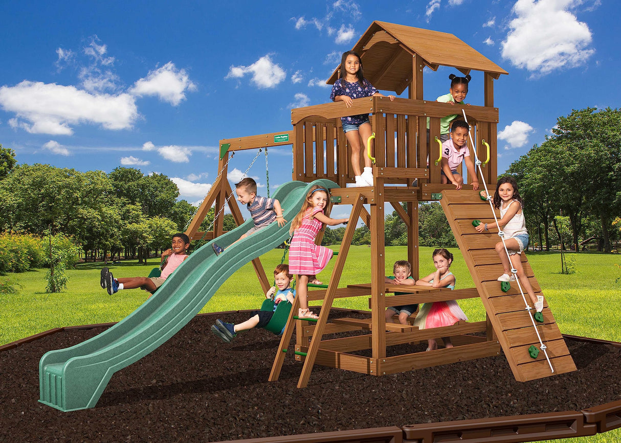 Creative Playthings Spring Hill Wooden Swing Set (Made in The USA), Includes Kids Climbing Wall, Playground Swings and Slide, 15 x 14 x 11 ft Creative Playthings LTD.