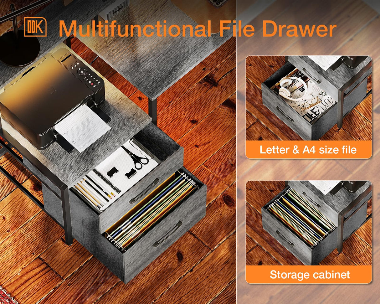 ODK 75" Reversible L Shaped Desk with LED Lighting, Power Outlet & Ample Storage ODK